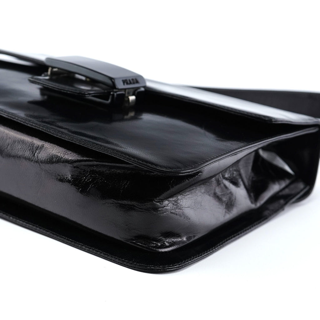 Black Madras Calfskin Buckle Shoulder Bag