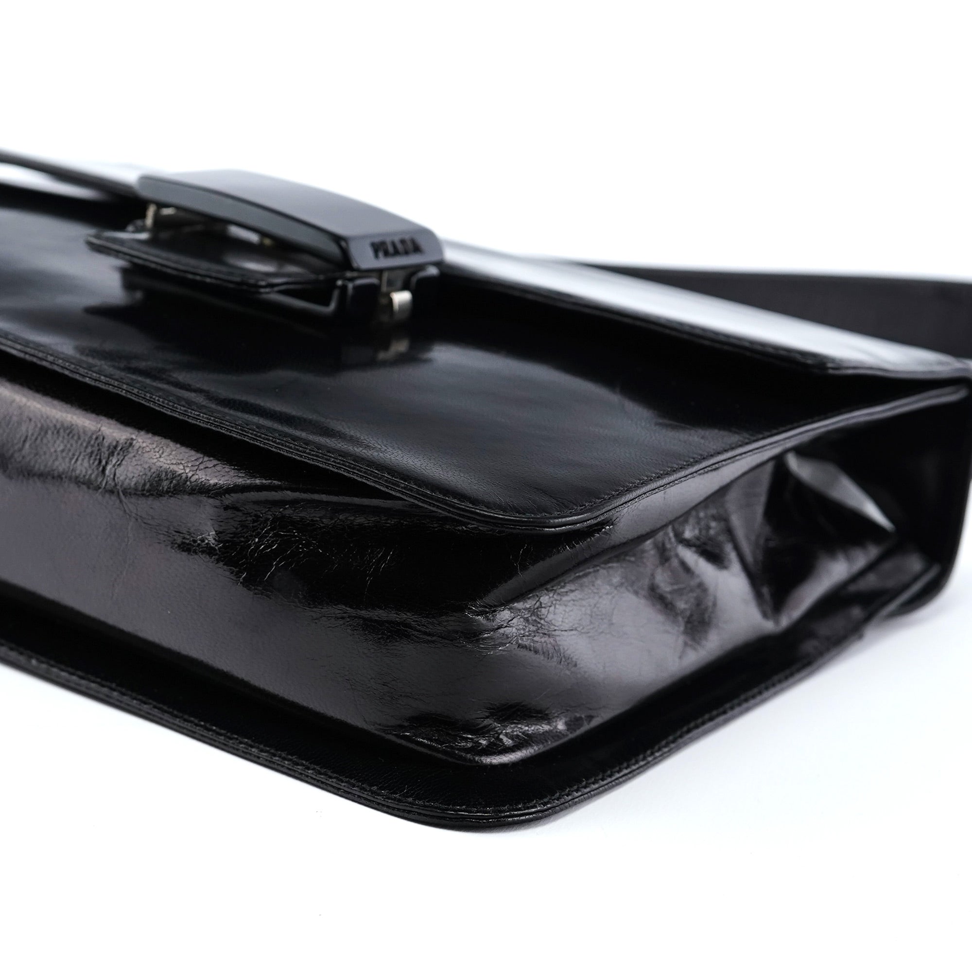 Black Madras Calfskin Buckle Shoulder Bag