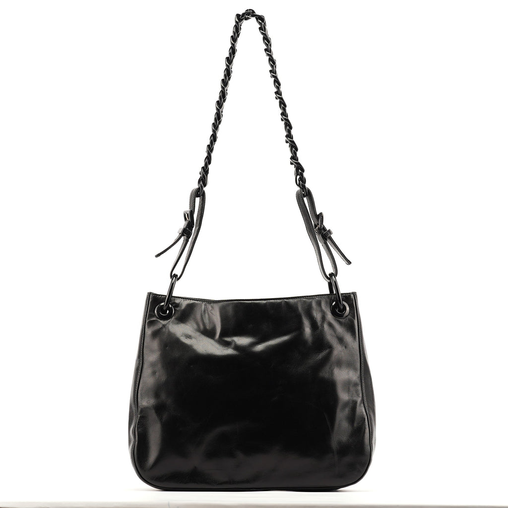 Black Nappa Plastic Shoulder Bag