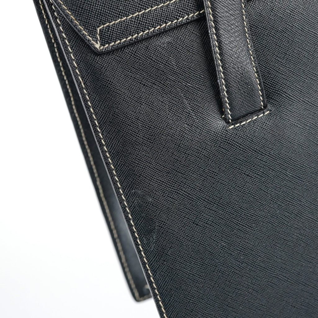 Black Saffiano Contrast Stitch Tote Bag