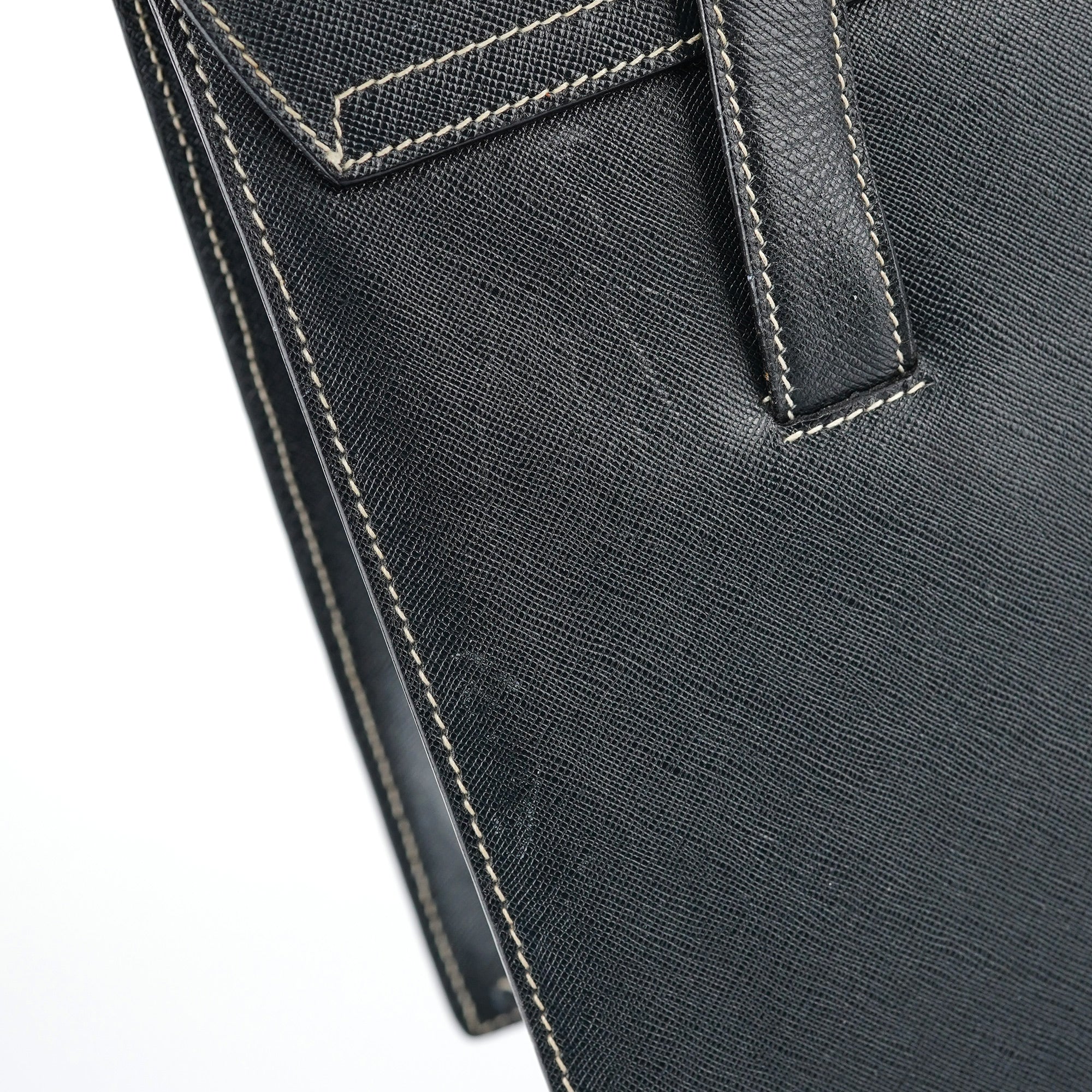 Black Saffiano Contrast Stitch Tote Bag