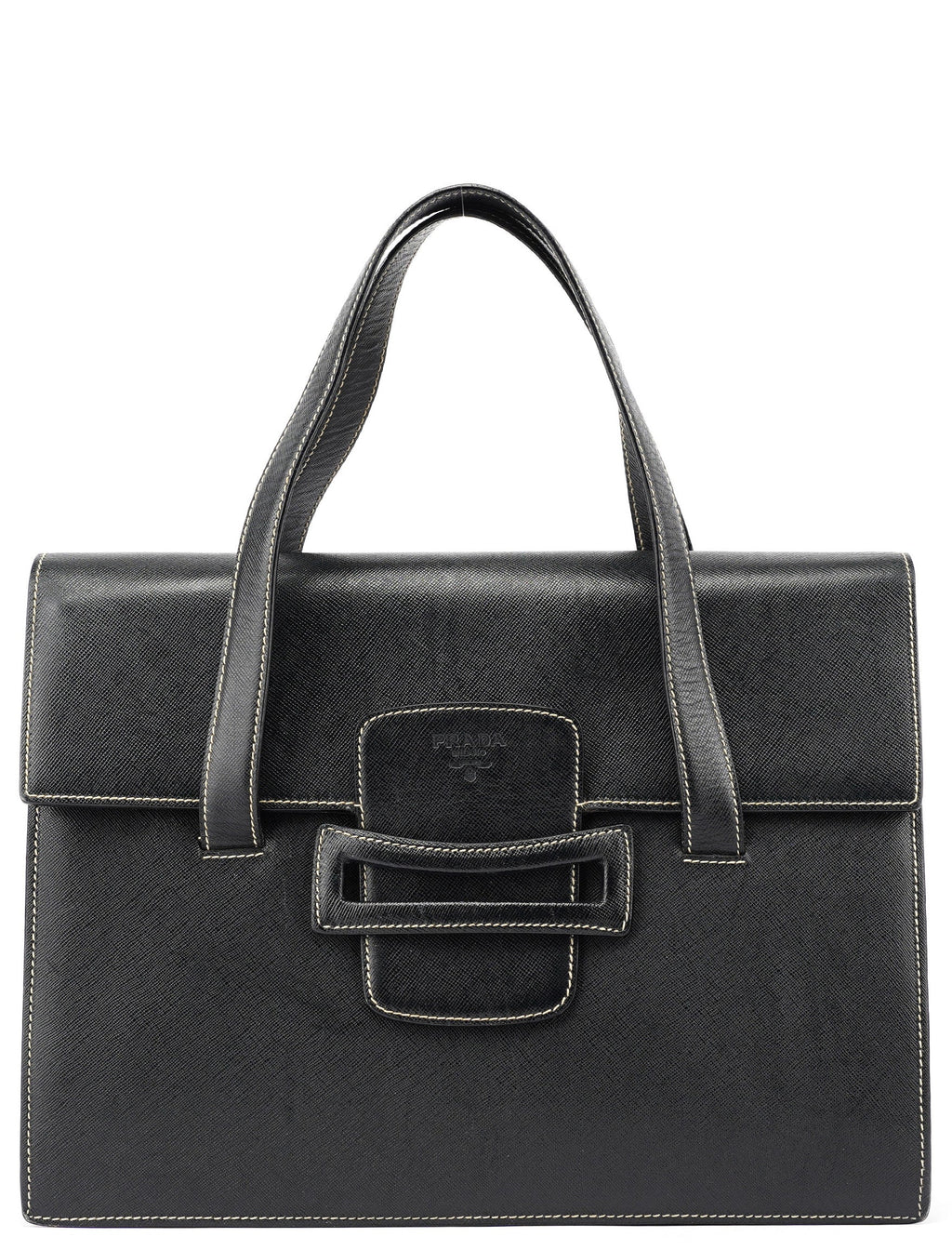 Black Saffiano Contrast Stitch Tote Bag