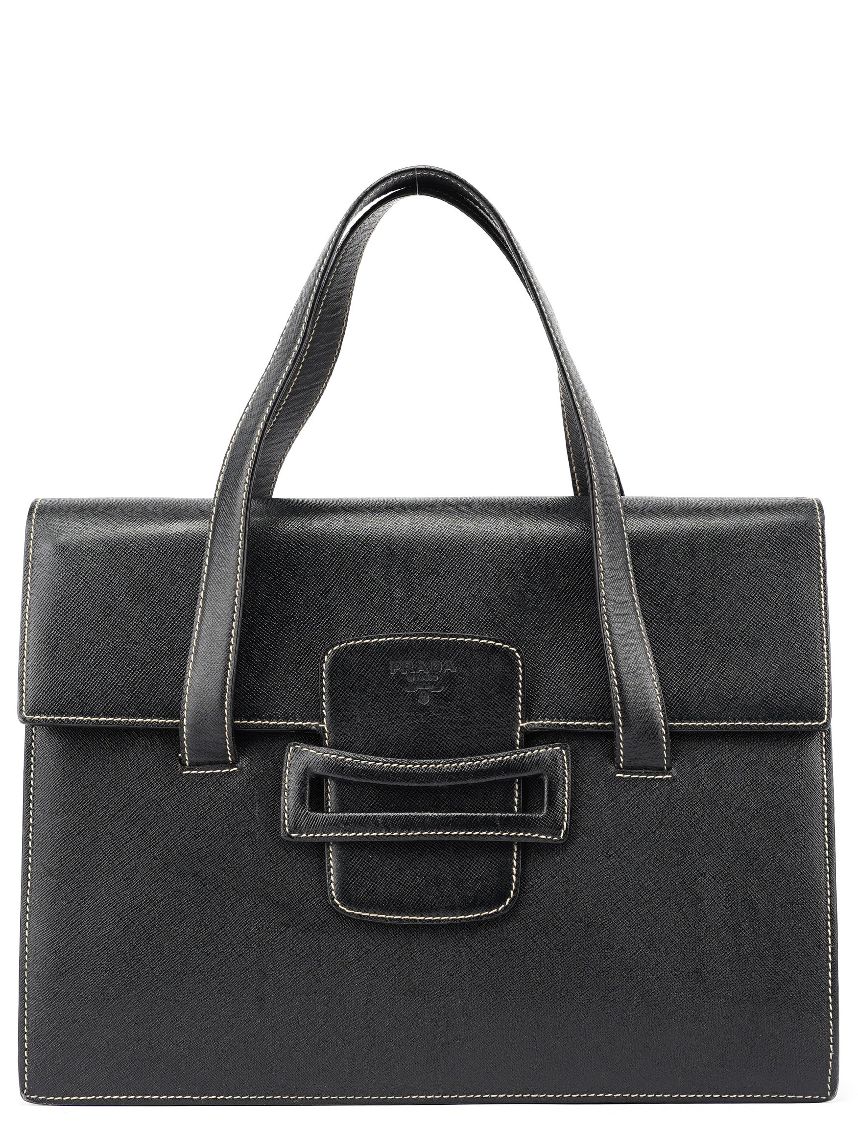 Black Saffiano Contrast Stitch Tote Bag