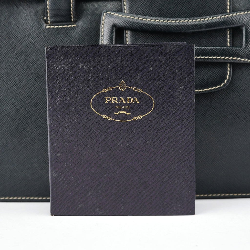 Black Saffiano Contrast Stitch Tote Bag