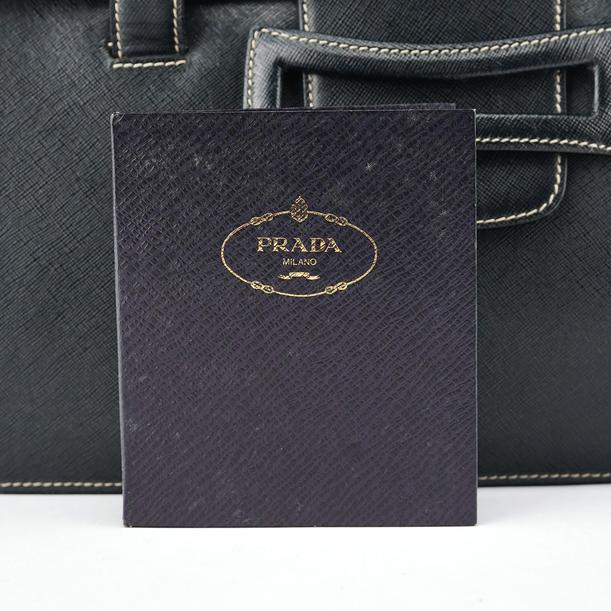 Black Saffiano Contrast Stitch Tote Bag