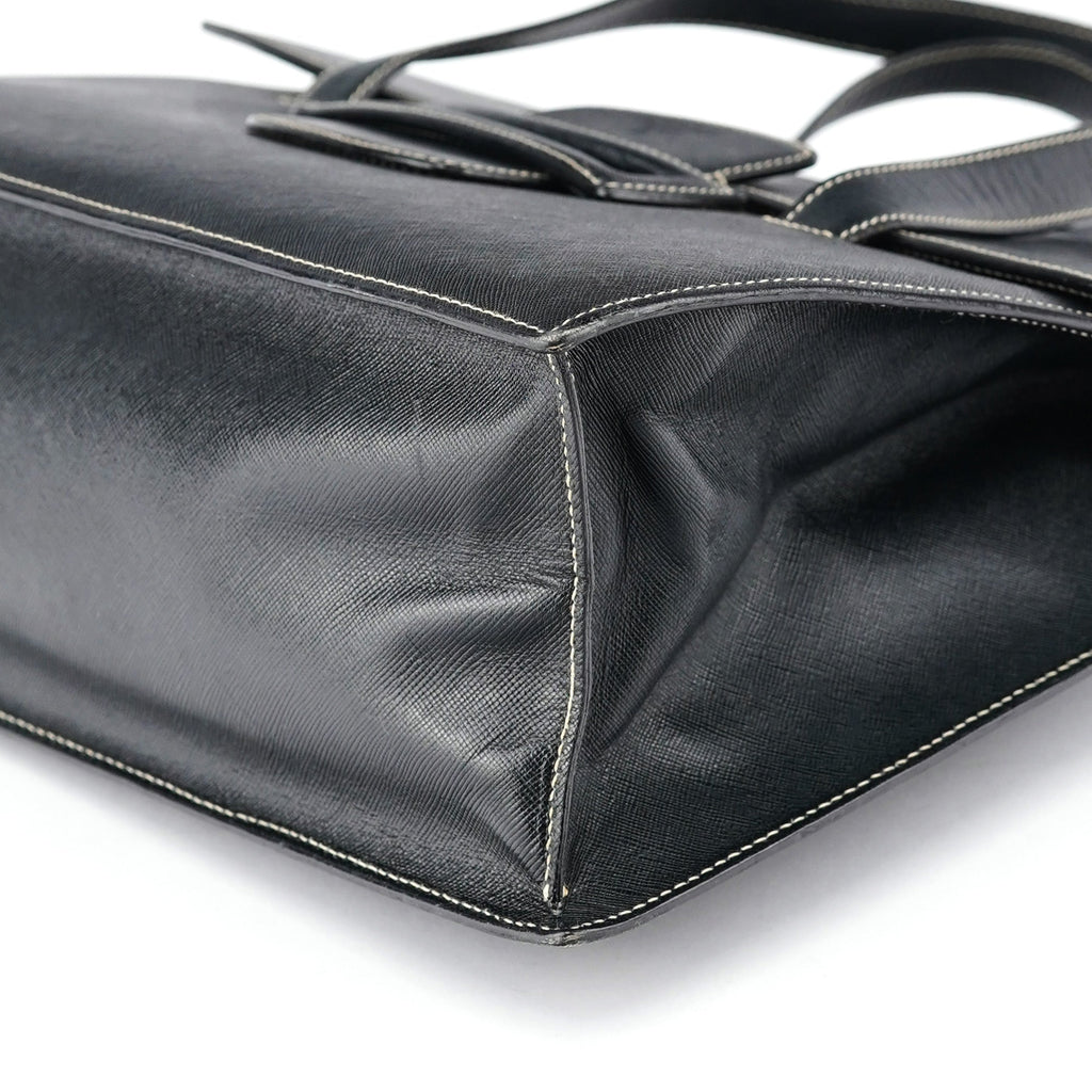 Black Saffiano Contrast Stitch Tote Bag