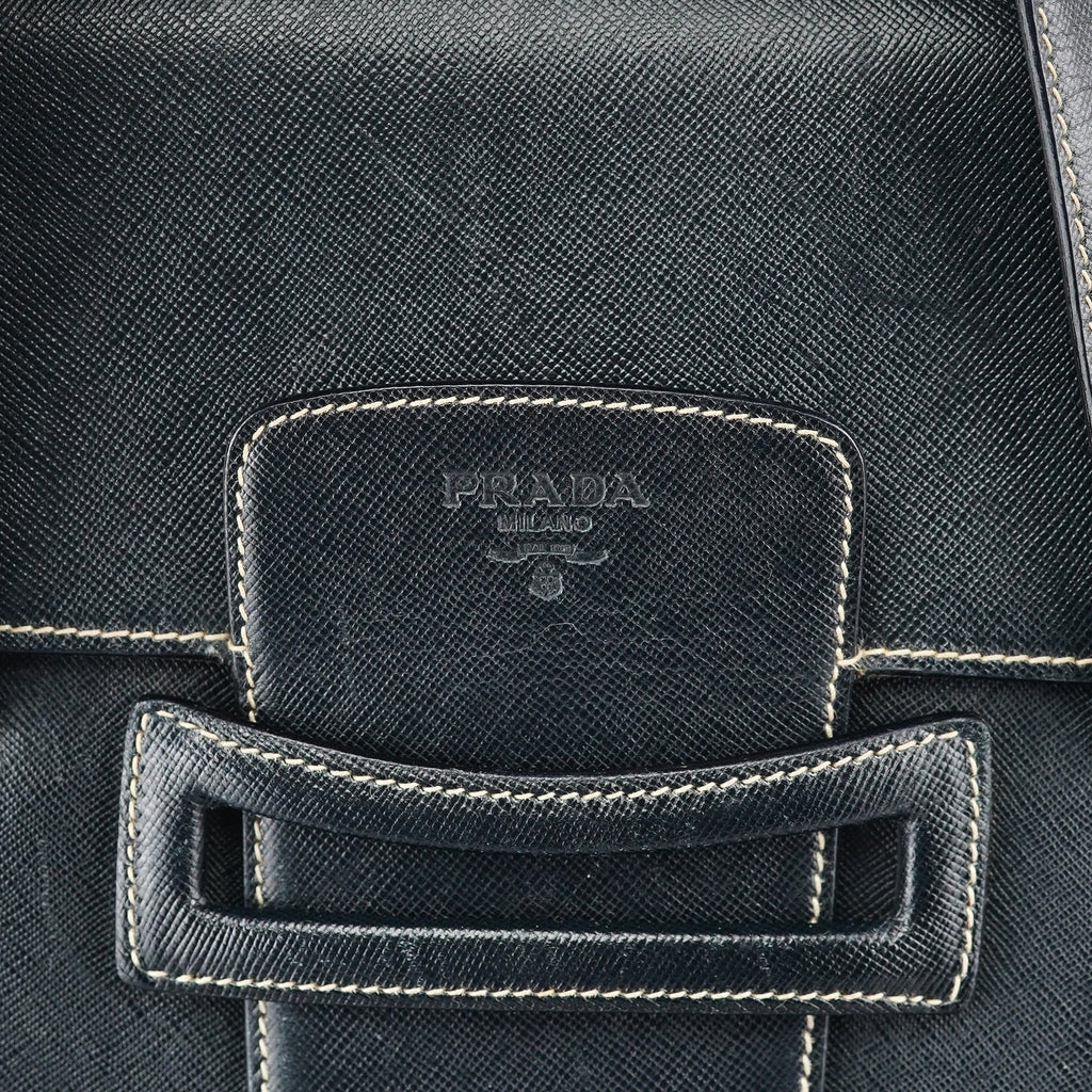 Black Saffiano Contrast Stitch Tote Bag