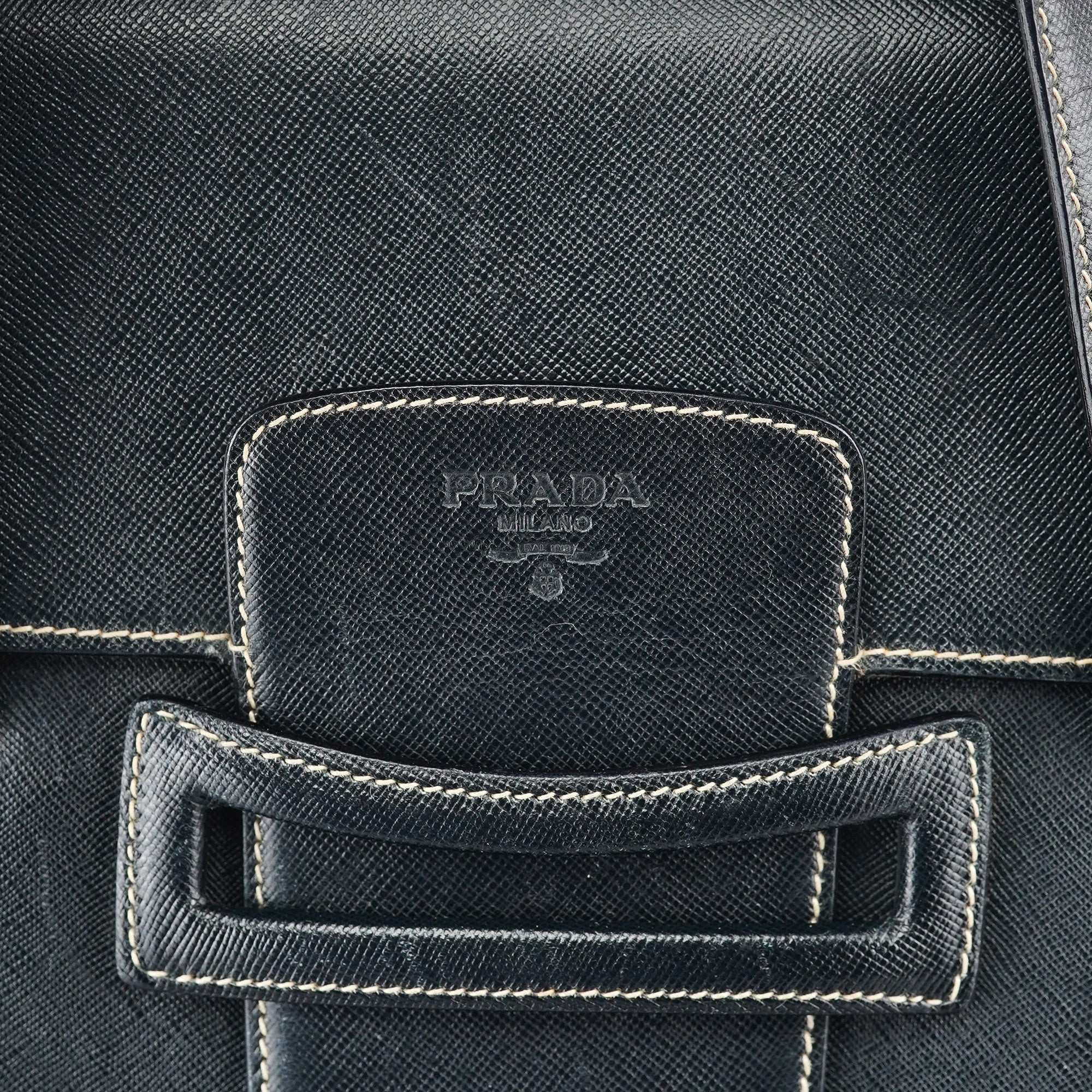 Black Saffiano Contrast Stitch Tote Bag