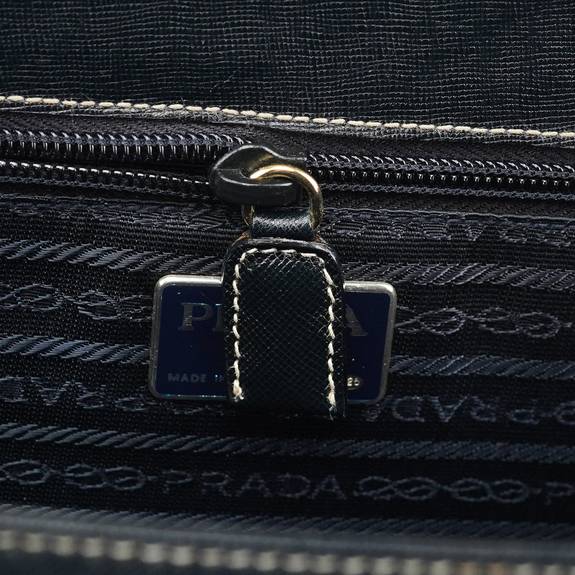 Black Saffiano Contrast Stitch Tote Bag