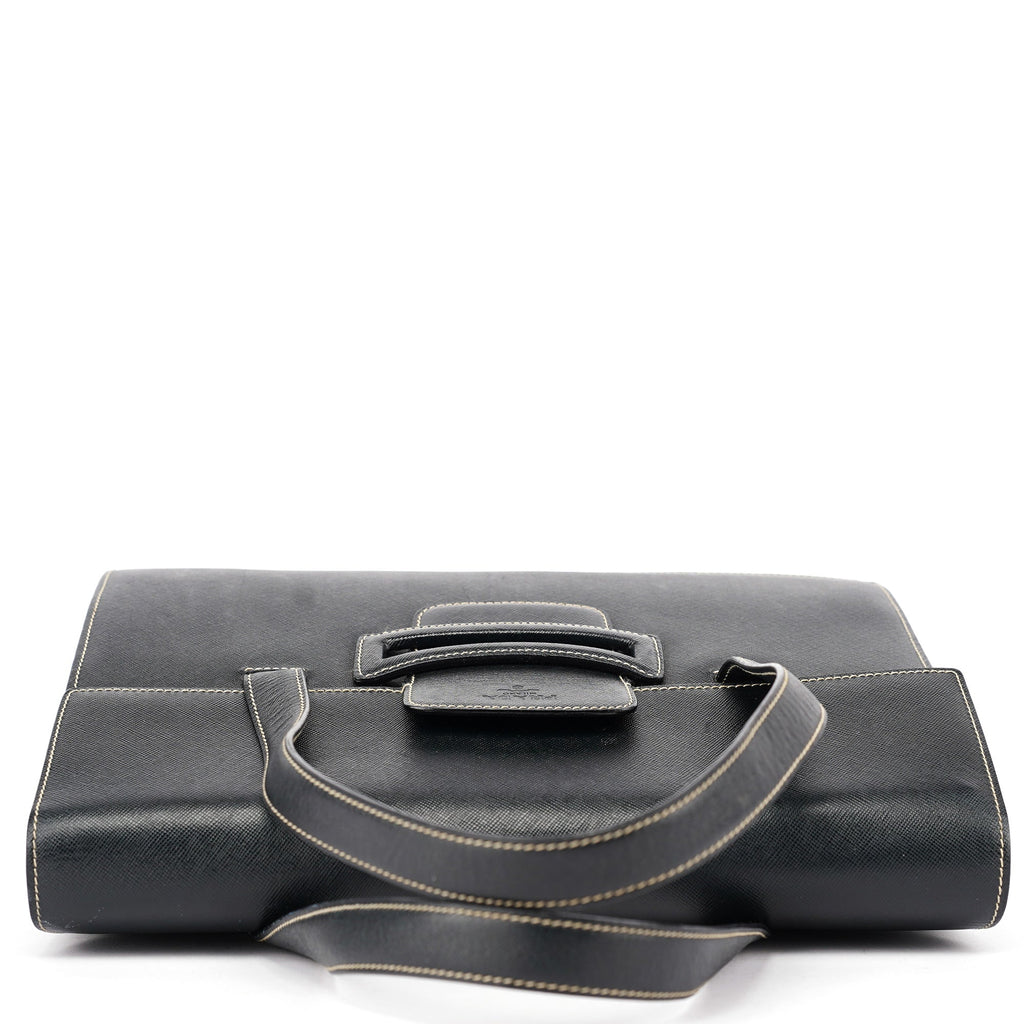 Black Saffiano Contrast Stitch Tote Bag