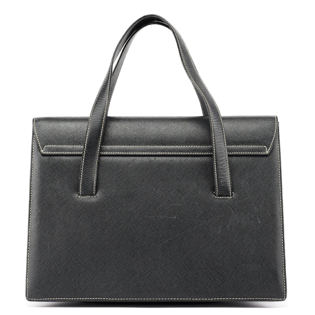 Black Saffiano Contrast Stitch Tote Bag