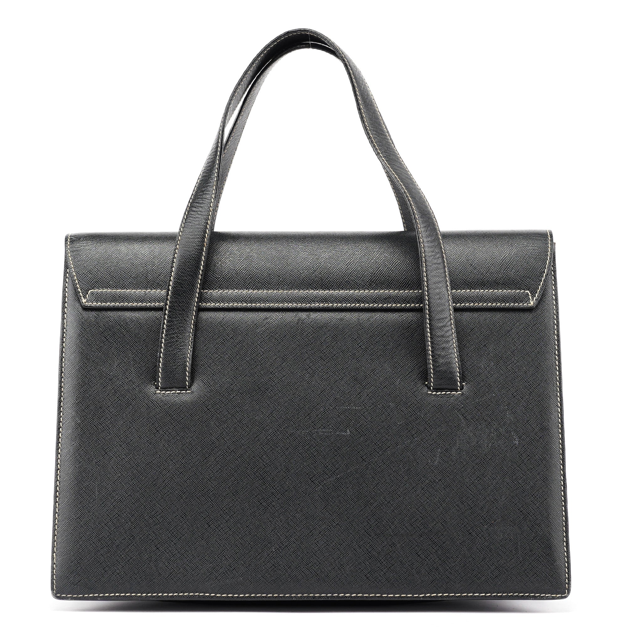 Black Saffiano Contrast Stitch Tote Bag