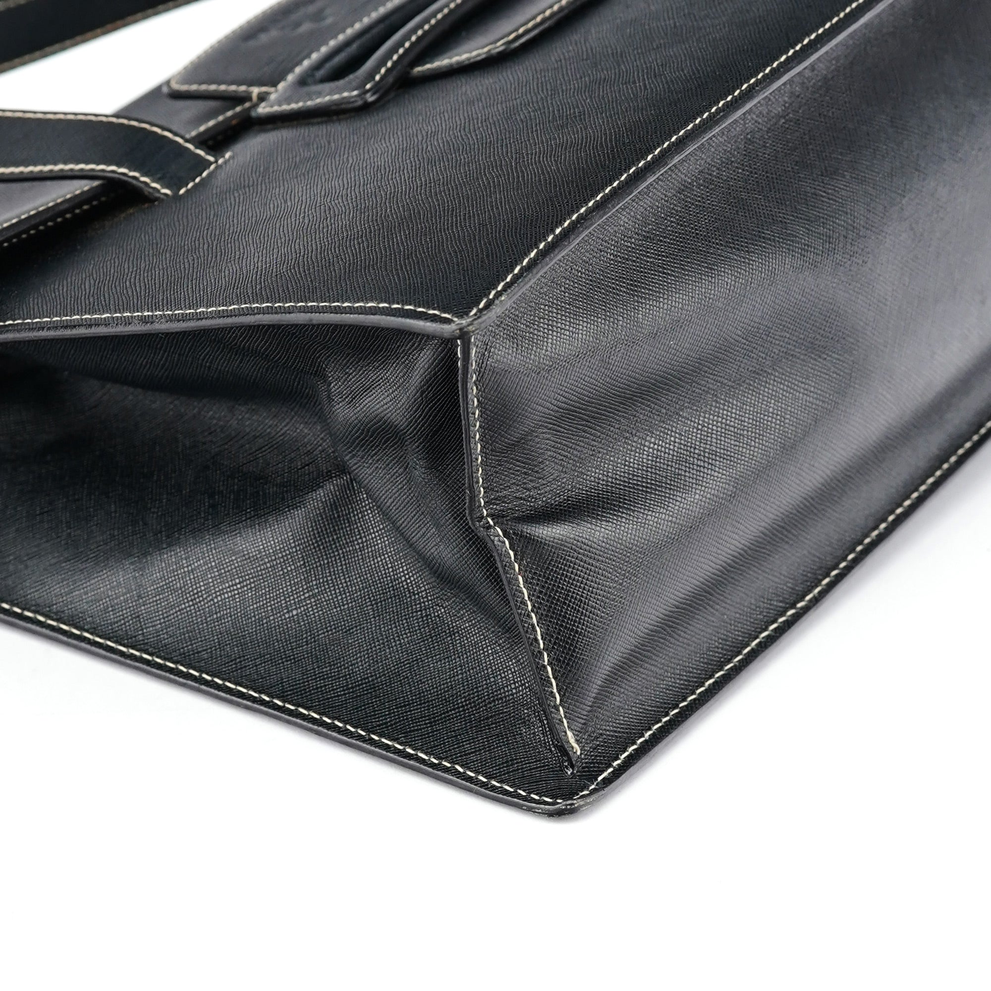 Black Saffiano Contrast Stitch Tote Bag