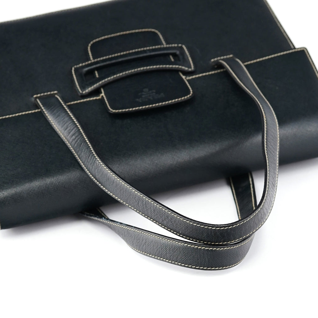 Black Saffiano Contrast Stitch Tote Bag