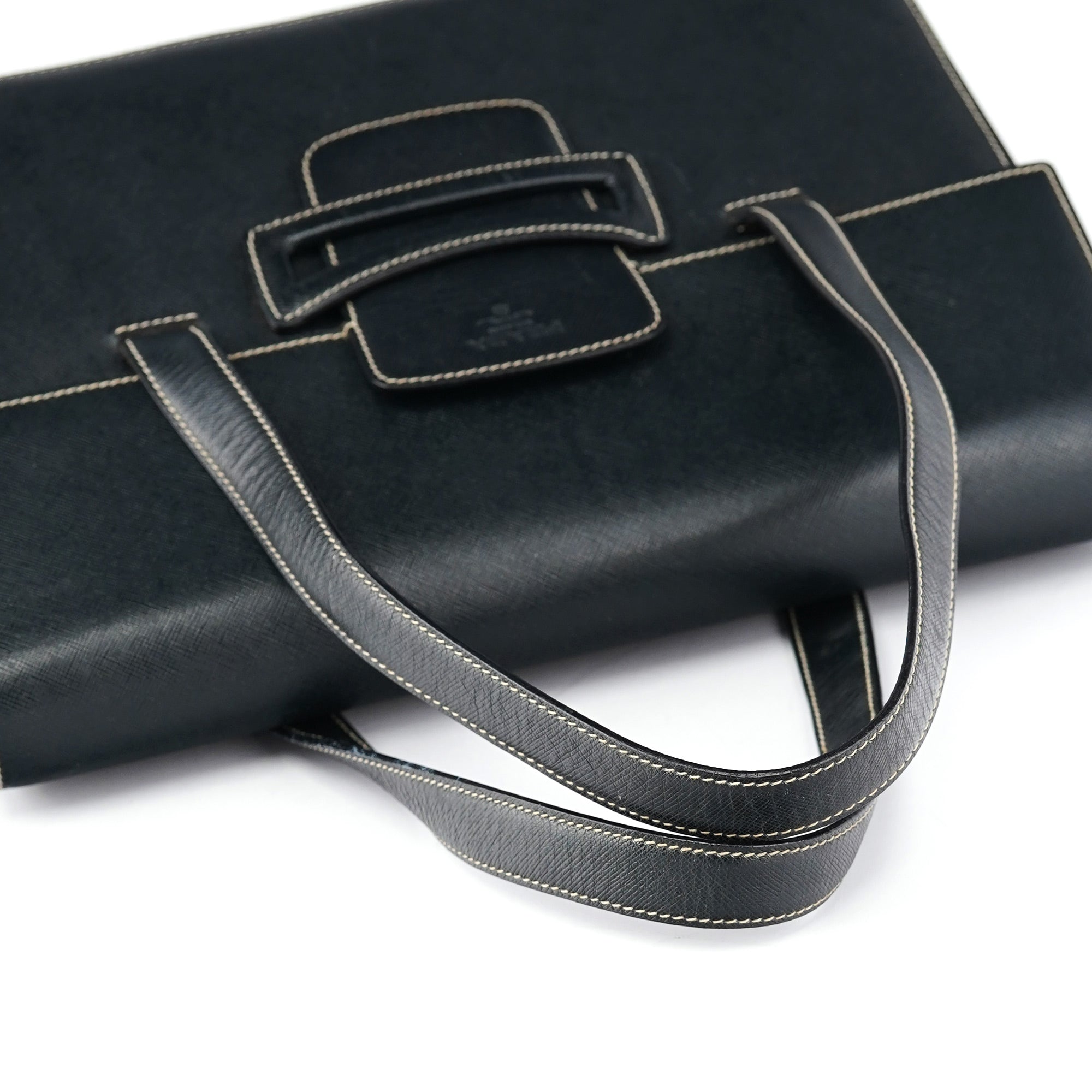 Black Saffiano Contrast Stitch Tote Bag