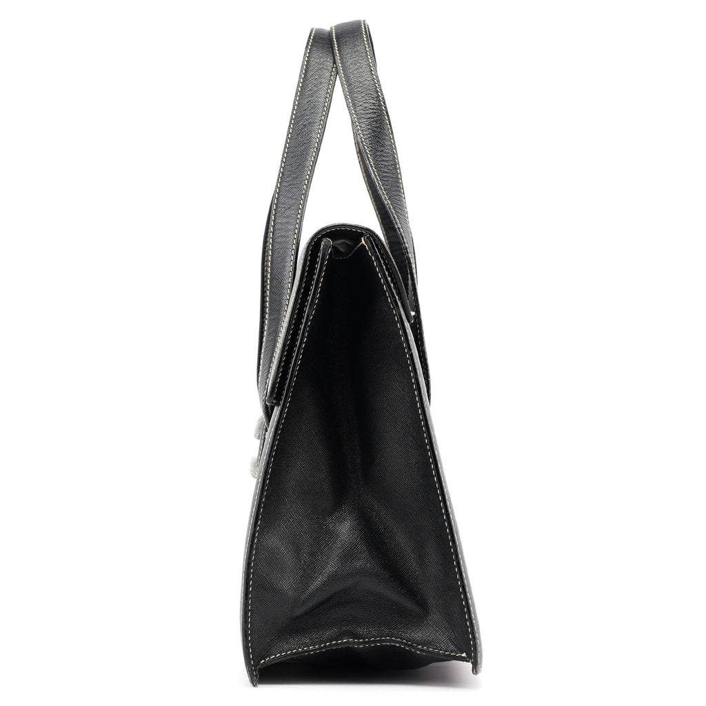 Black Saffiano Contrast Stitch Tote Bag