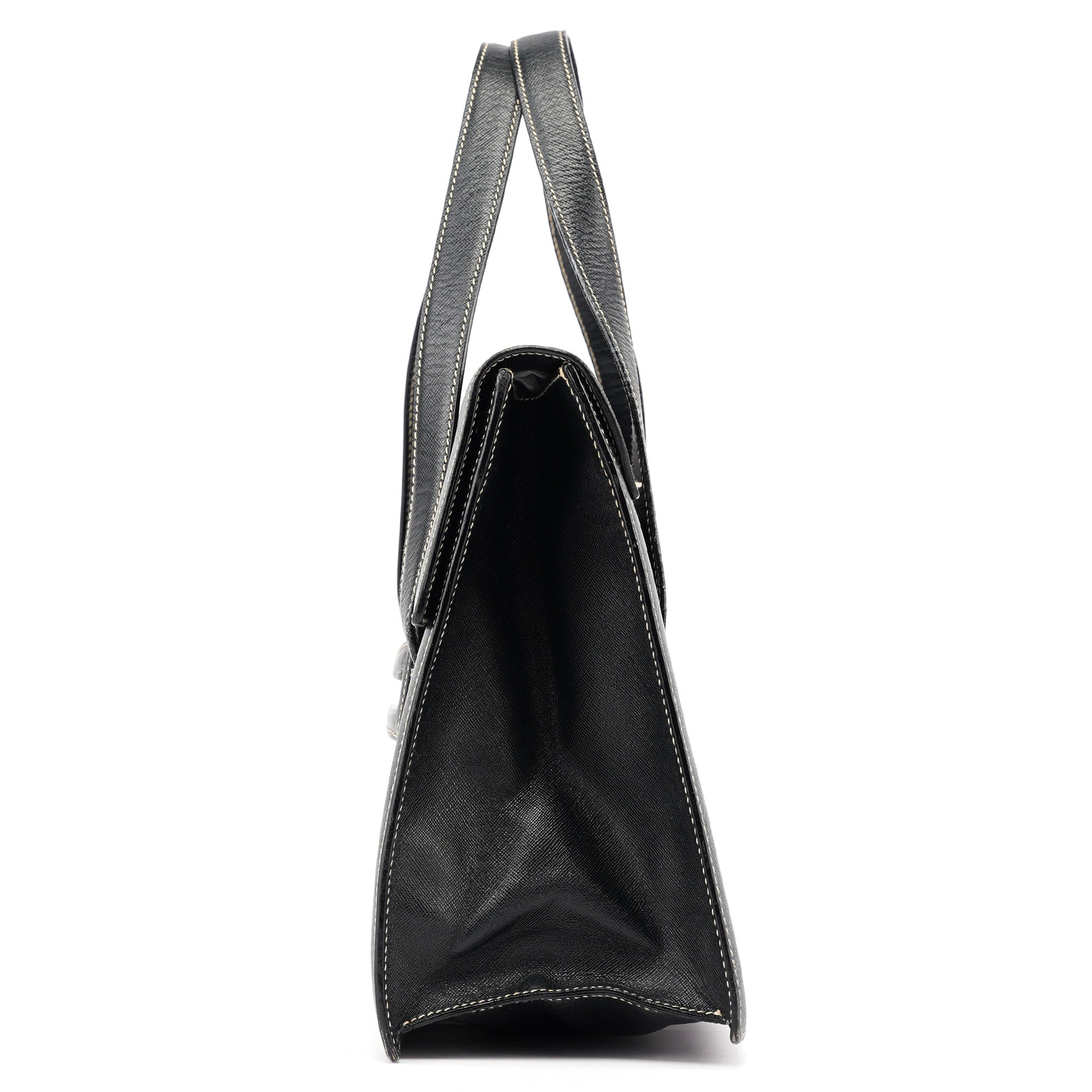 Black Saffiano Contrast Stitch Tote Bag