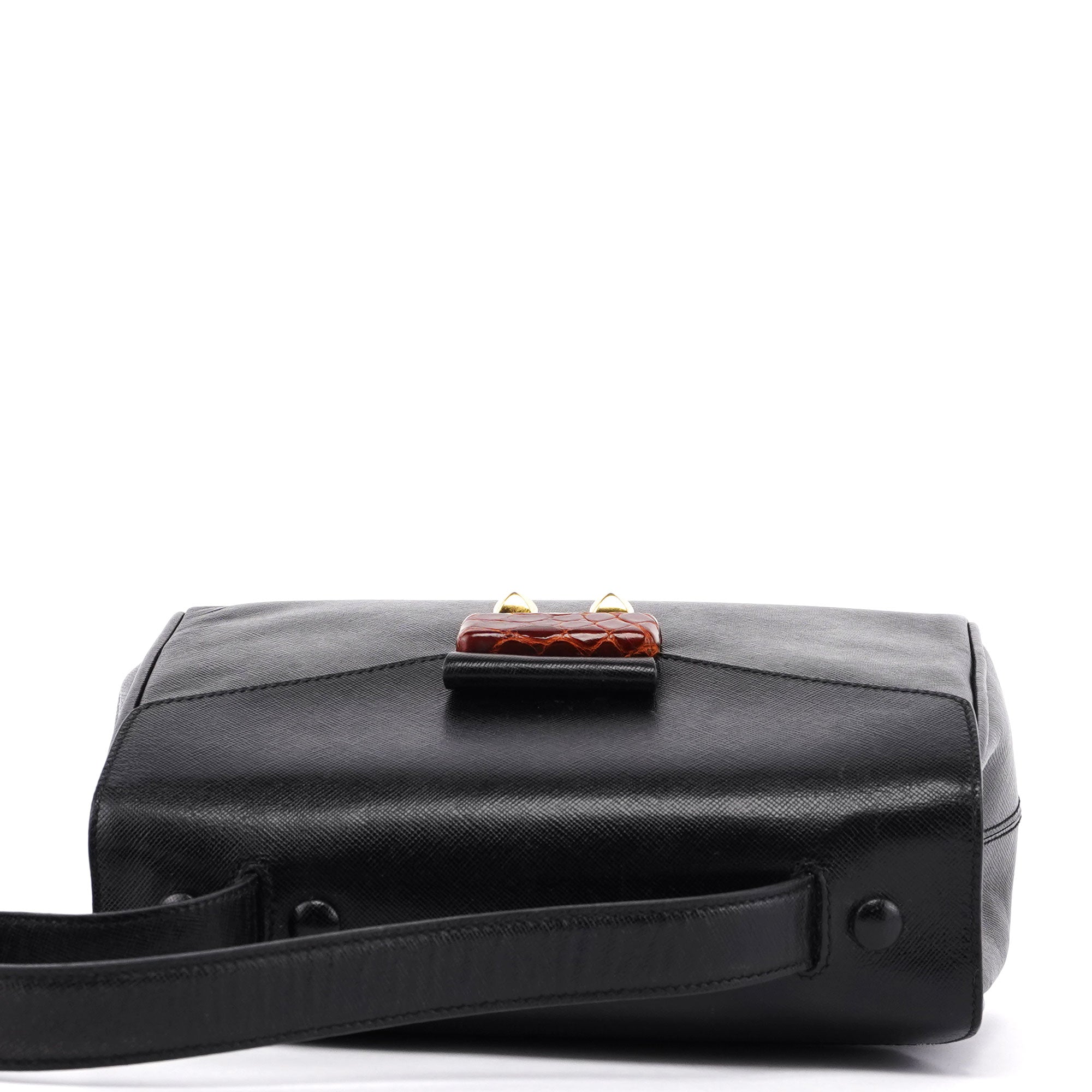 Black Saffiano Croc Embossed Top Handle Bag