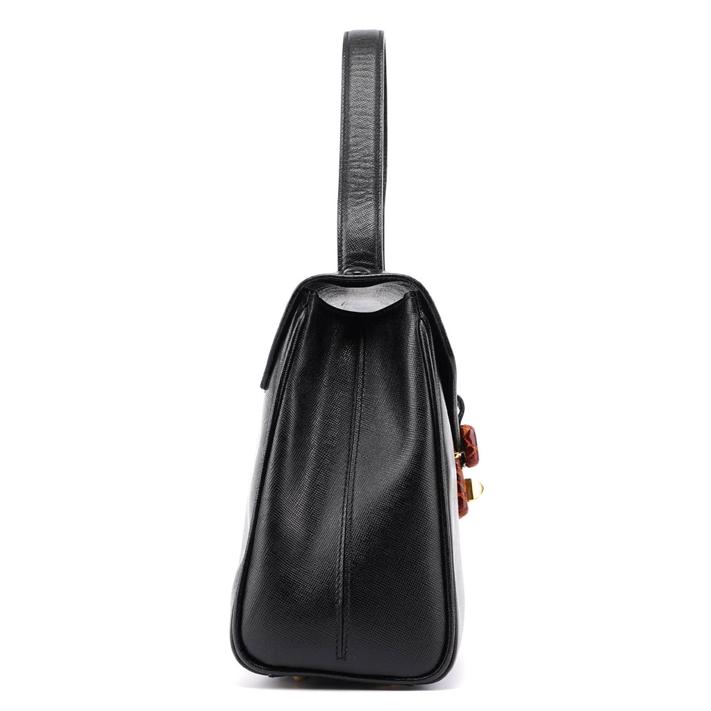 Black Saffiano Croc Embossed Top Handle Bag