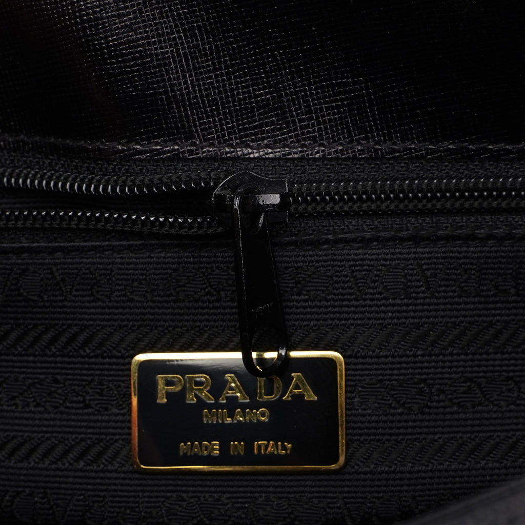 Black Saffiano Croc Embossed Top Handle Bag