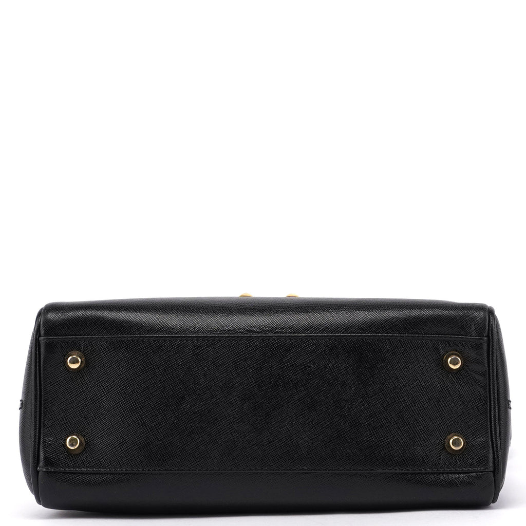 Black Saffiano Croc Embossed Top Handle Bag