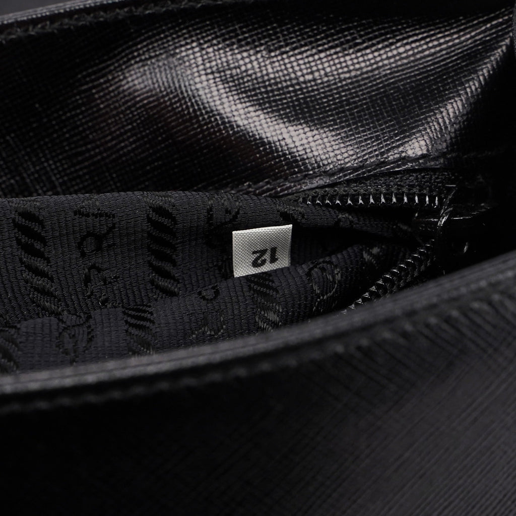 Black Saffiano Croc Embossed Top Handle Bag