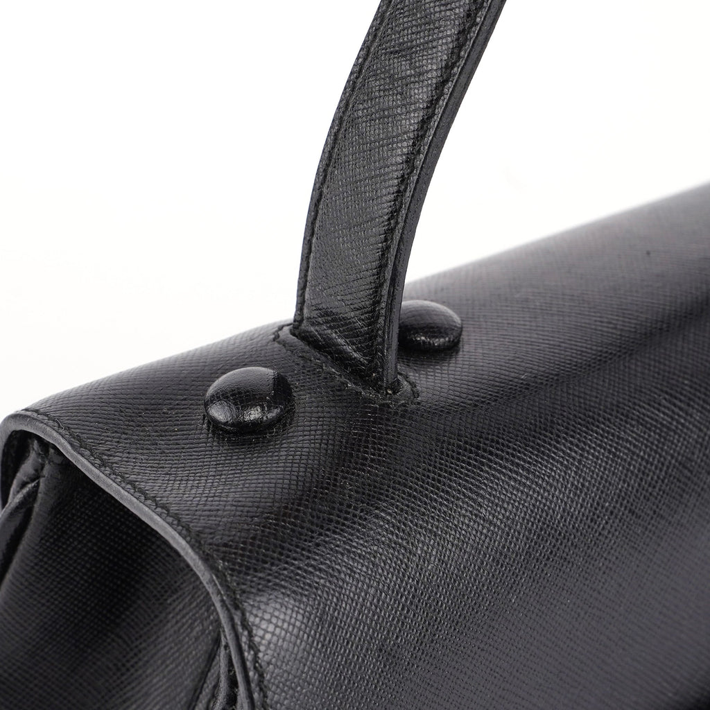 Black Saffiano Croc Embossed Top Handle Bag