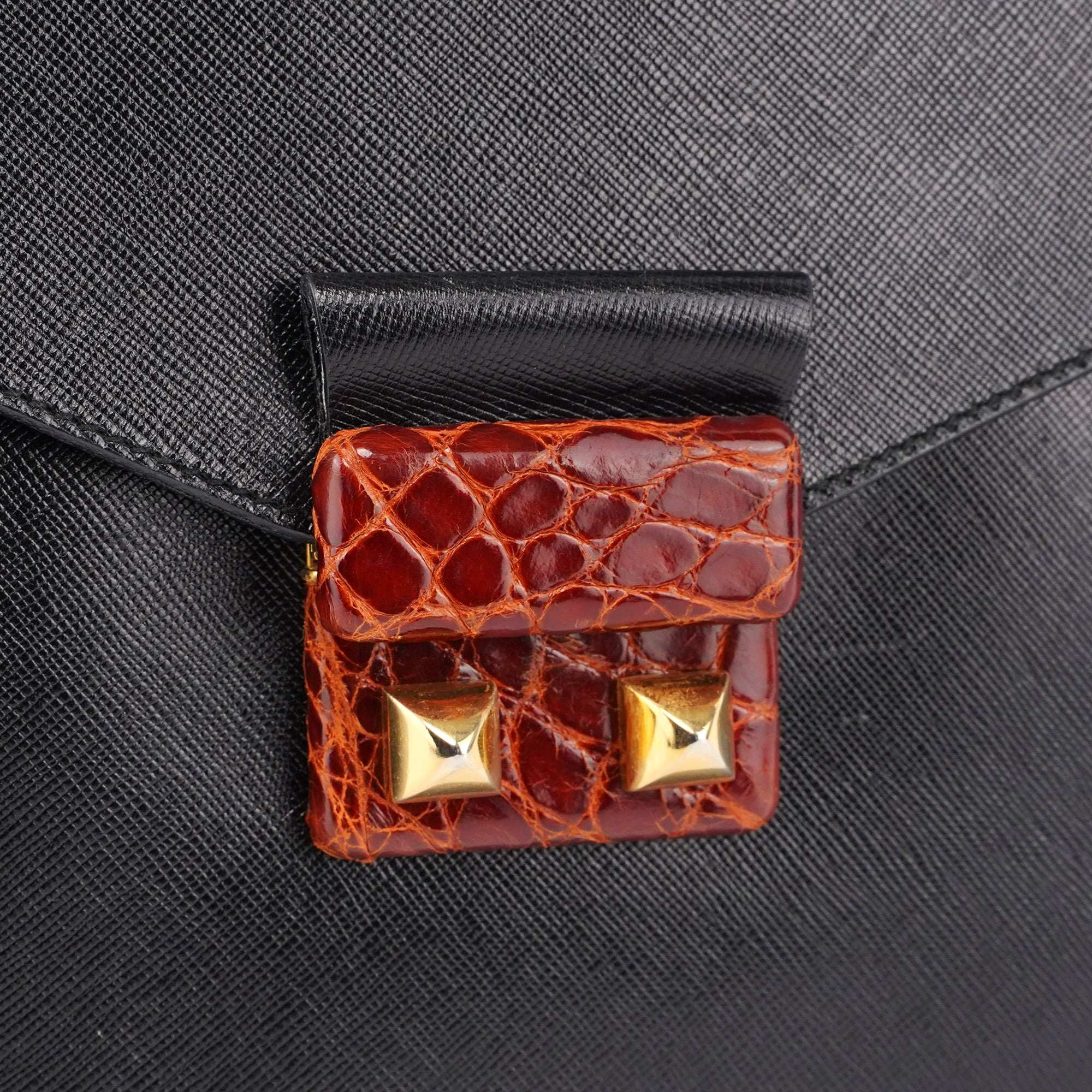 Black Saffiano Croc Embossed Top Handle Bag