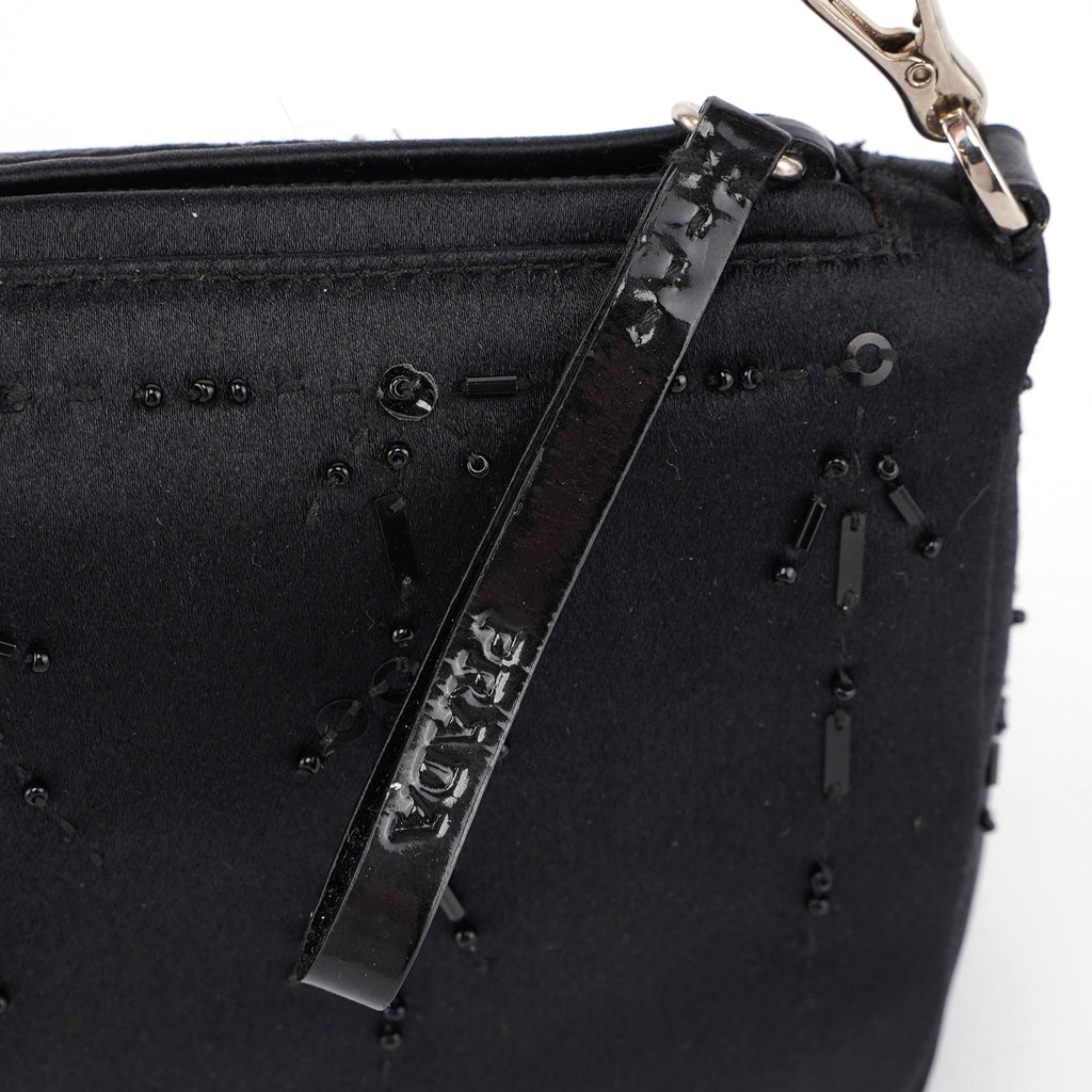 Black Satin Sequin Mini Hobo Bag
