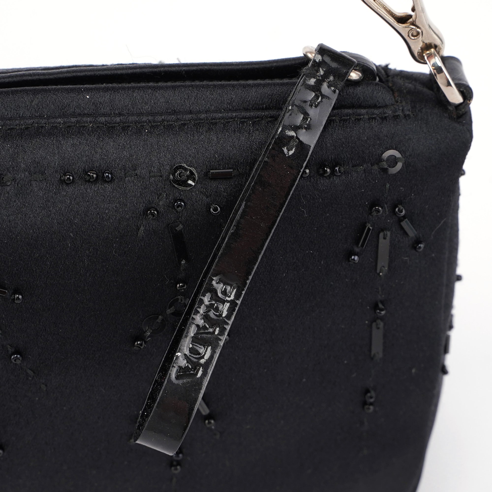 Black Satin Sequin Mini Hobo Bag