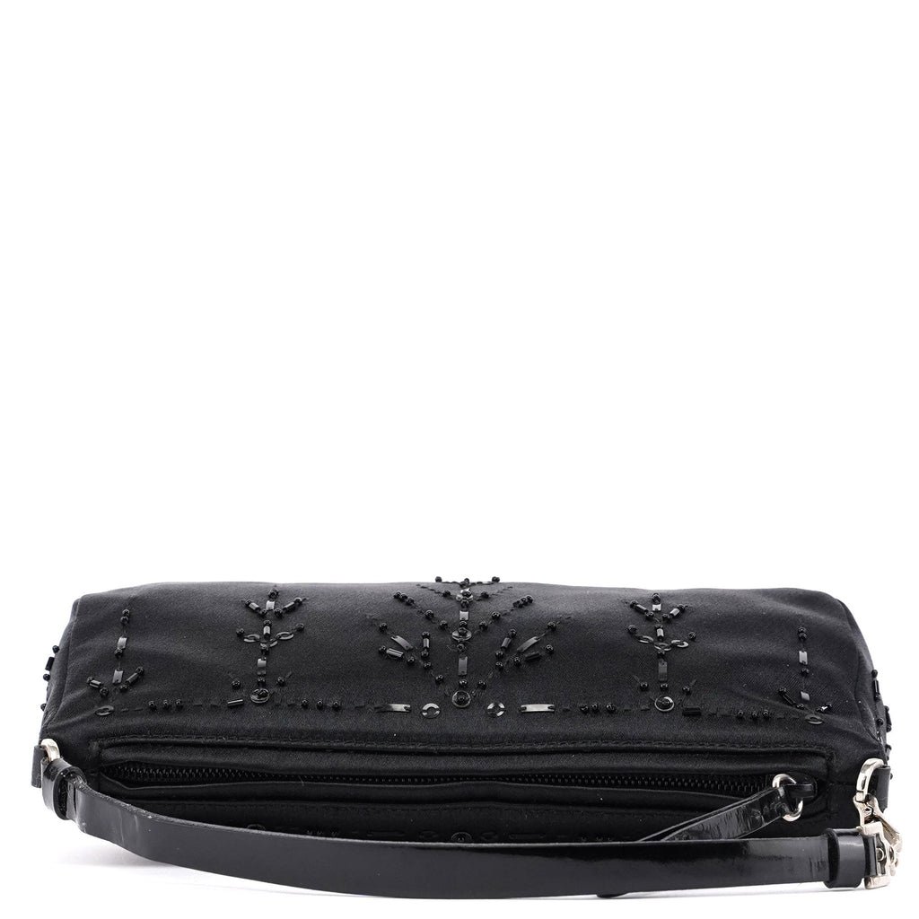 Black Satin Sequin Mini Hobo Bag