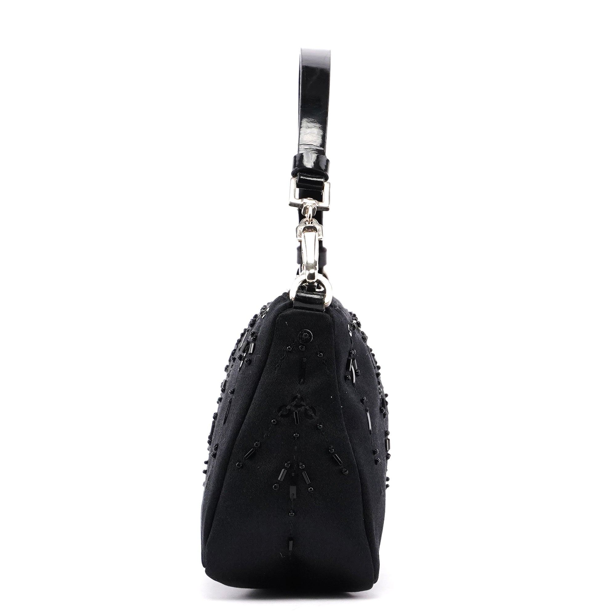 Black Satin Sequin Mini Hobo Bag