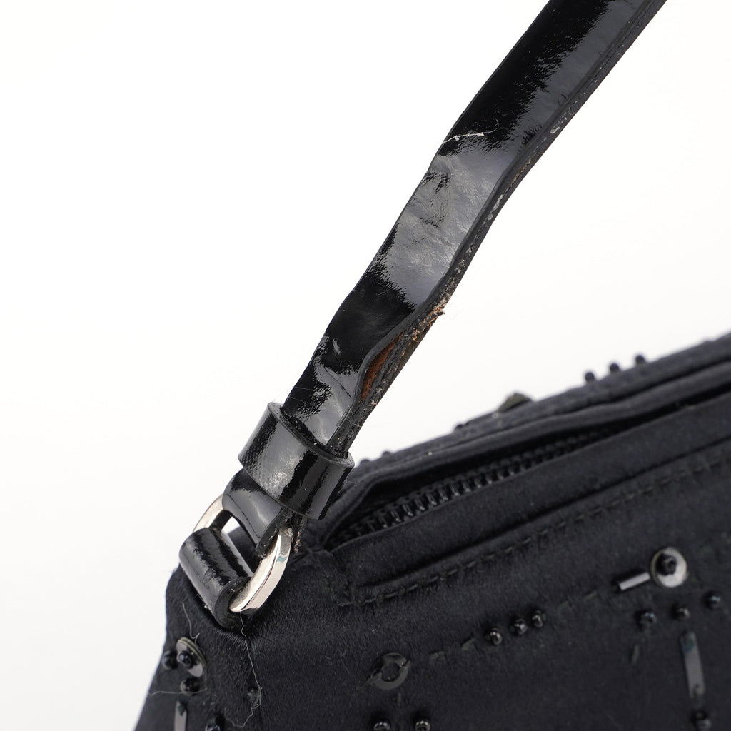Black Satin Sequin Mini Hobo Bag