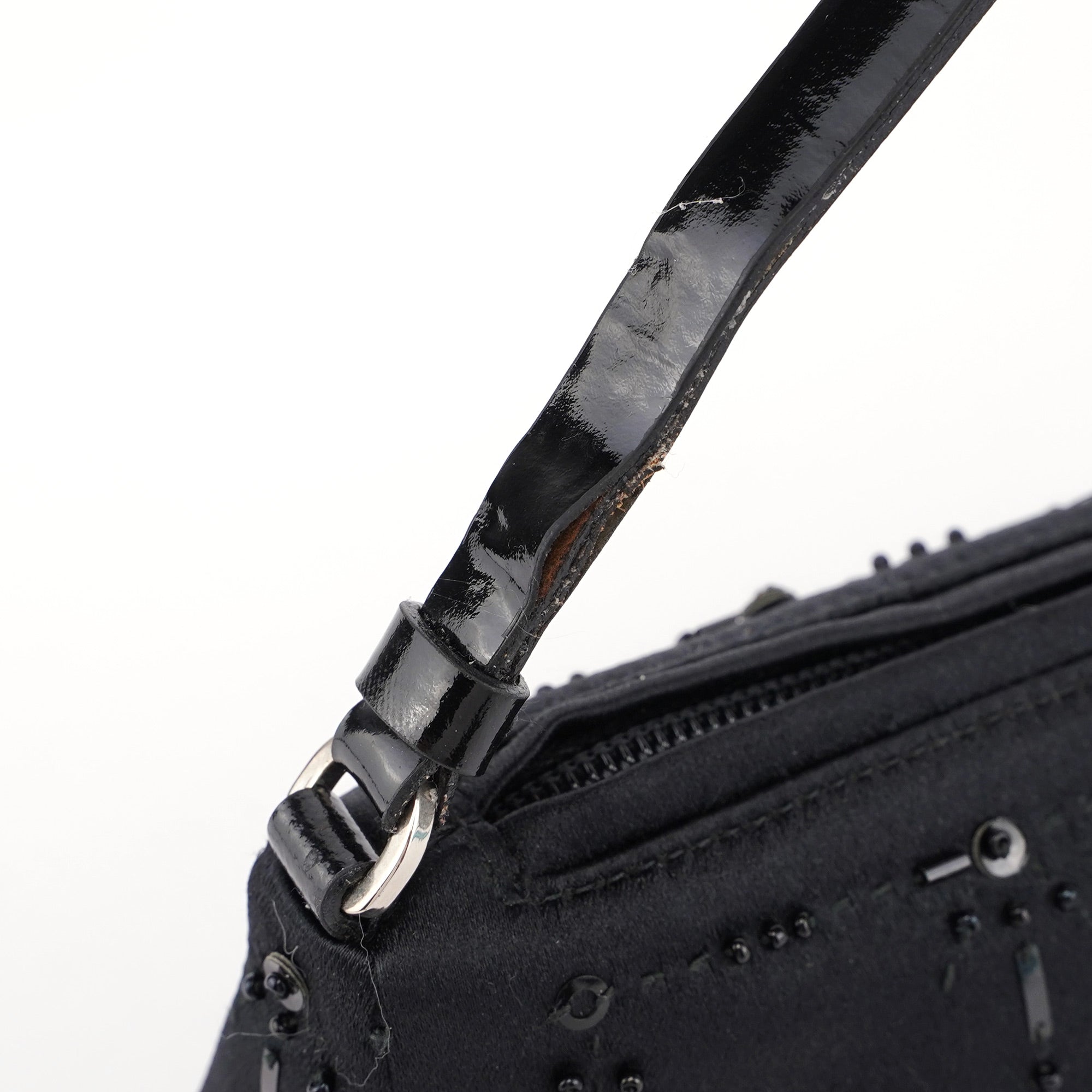 Black Satin Sequin Mini Hobo Bag