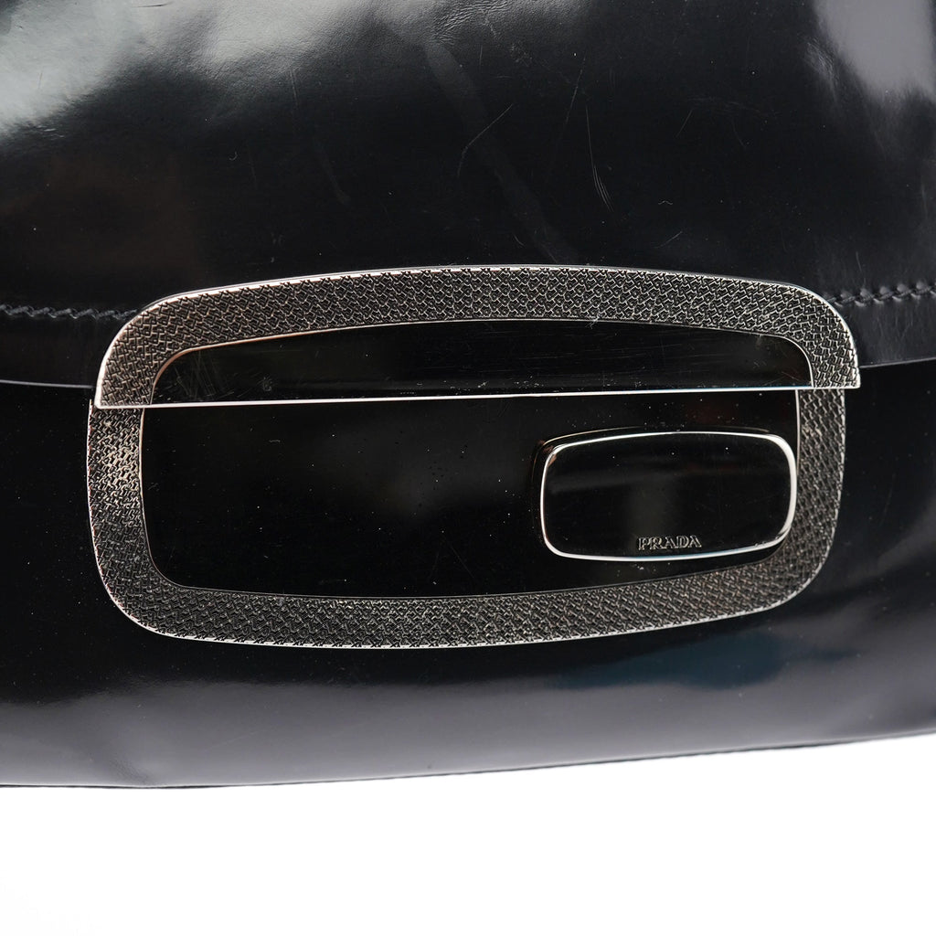 Black Spazzolato Chain Buckle Shoulder Bag