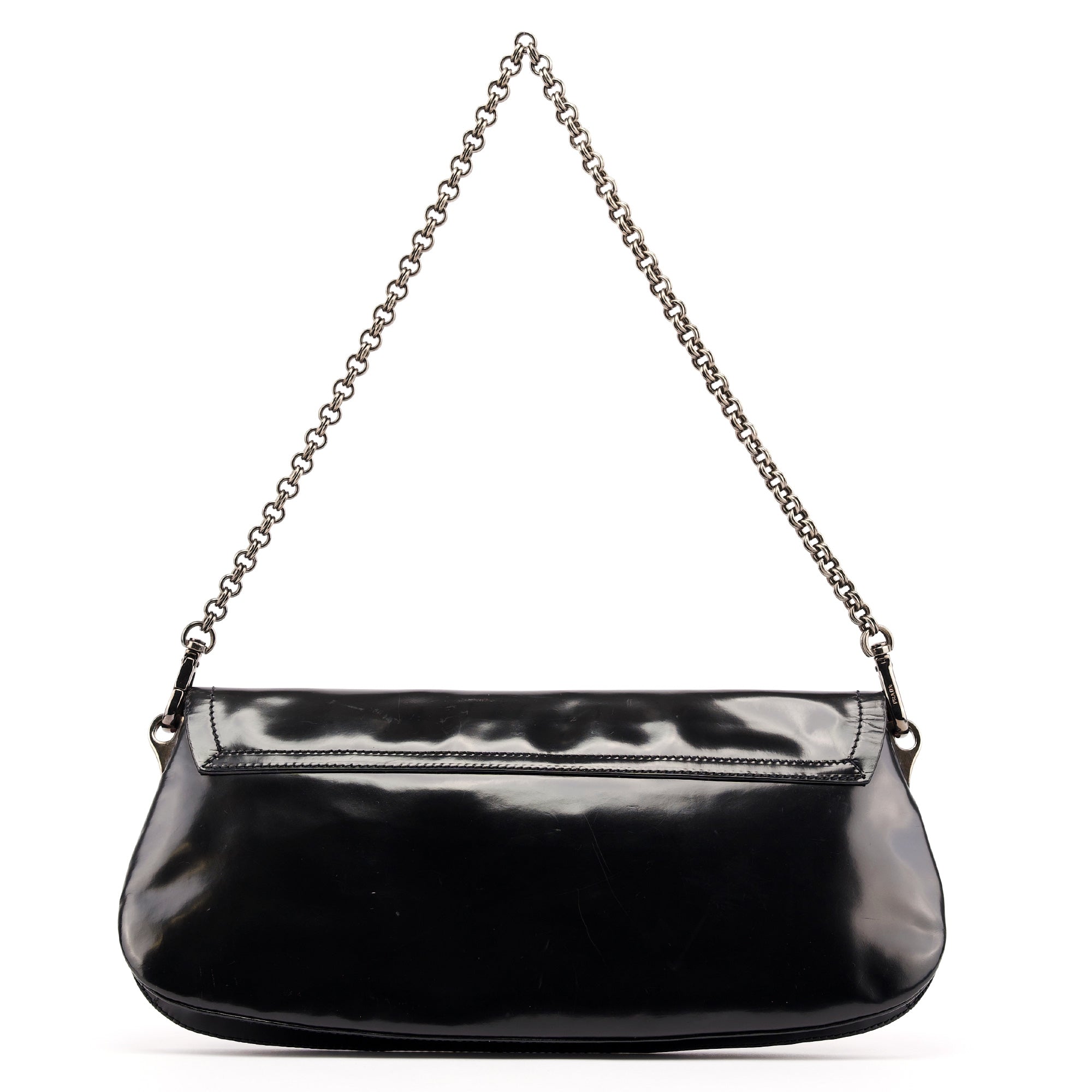 Black Spazzolato Chain Buckle Shoulder Bag