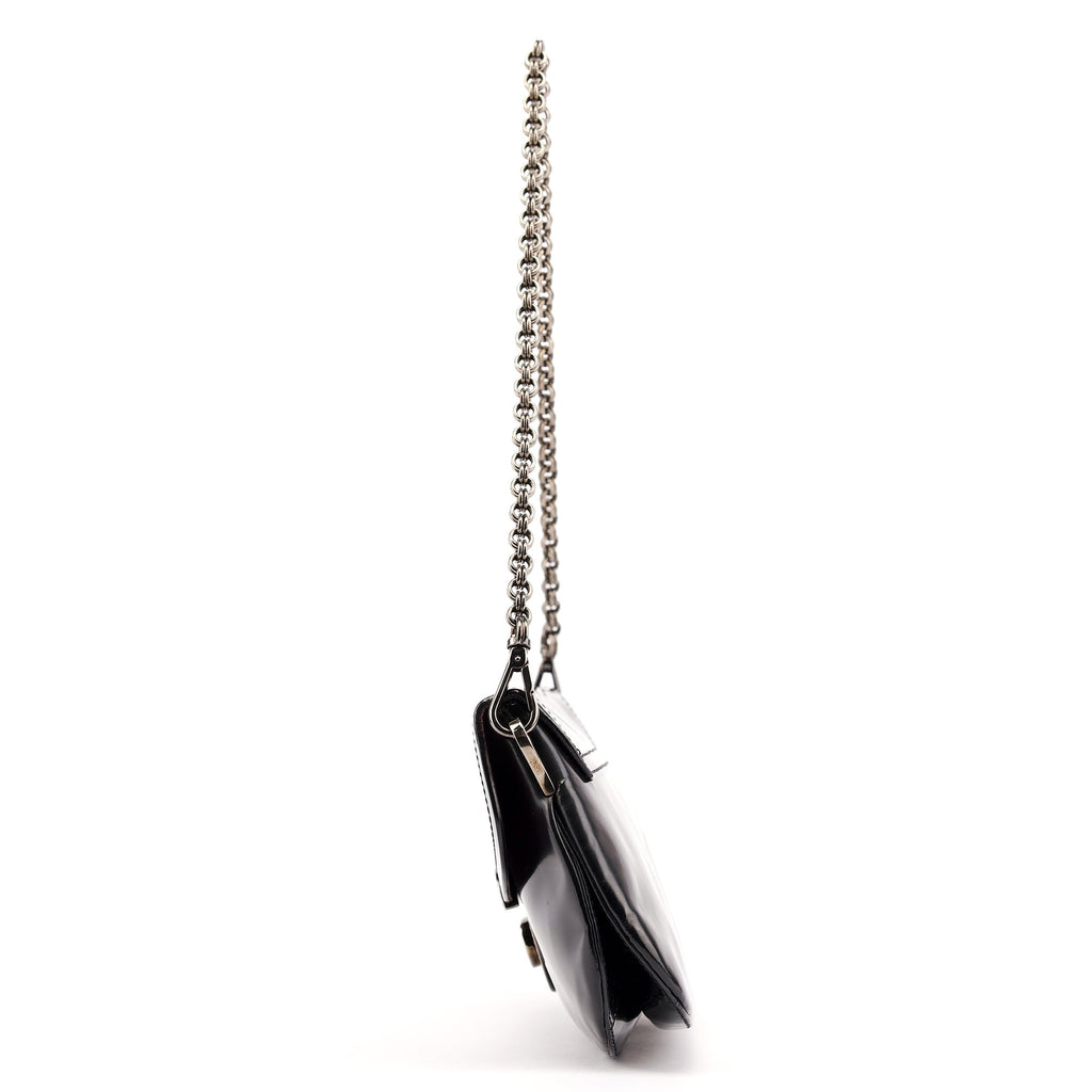 Black Spazzolato Chain Buckle Shoulder Bag