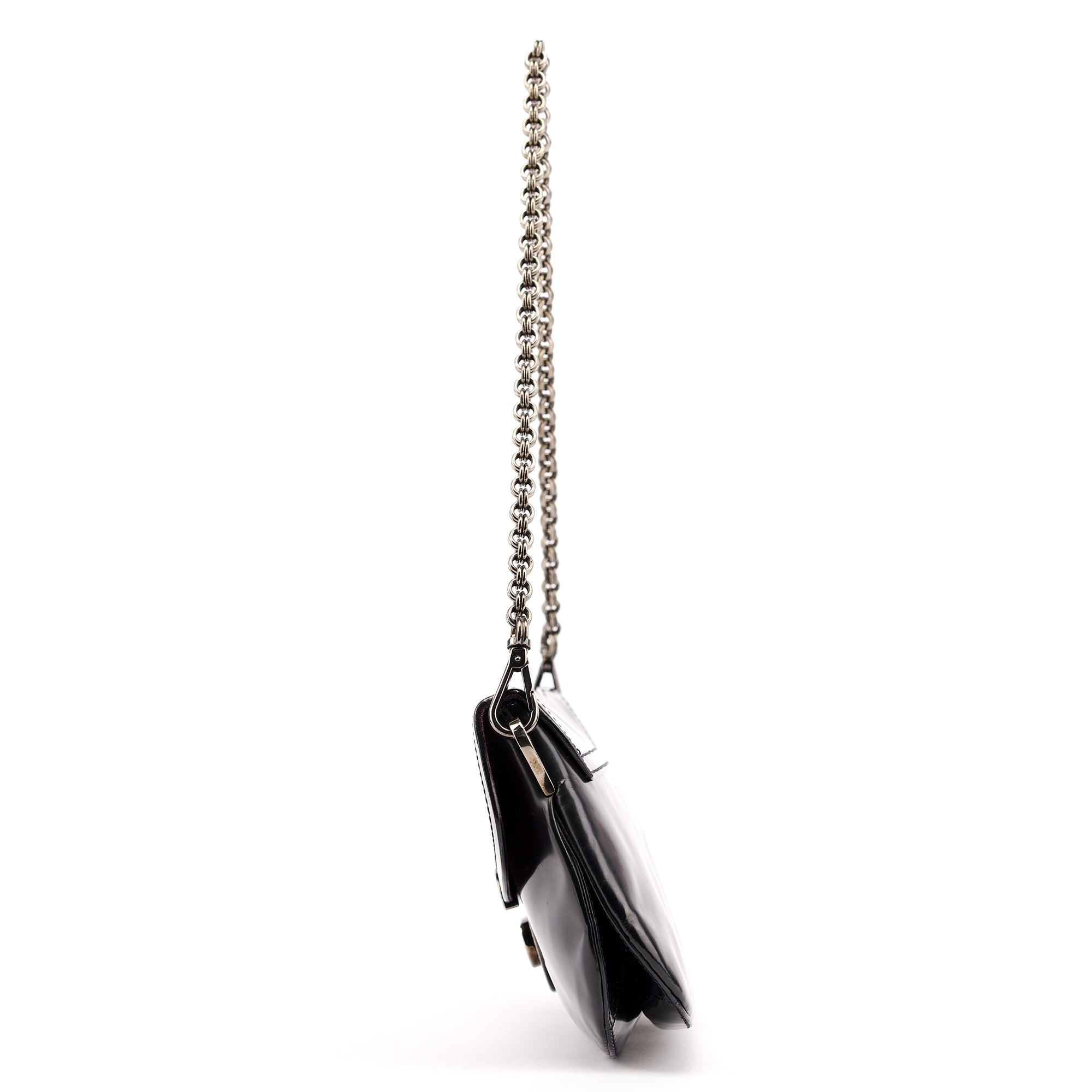 Black Spazzolato Chain Buckle Shoulder Bag