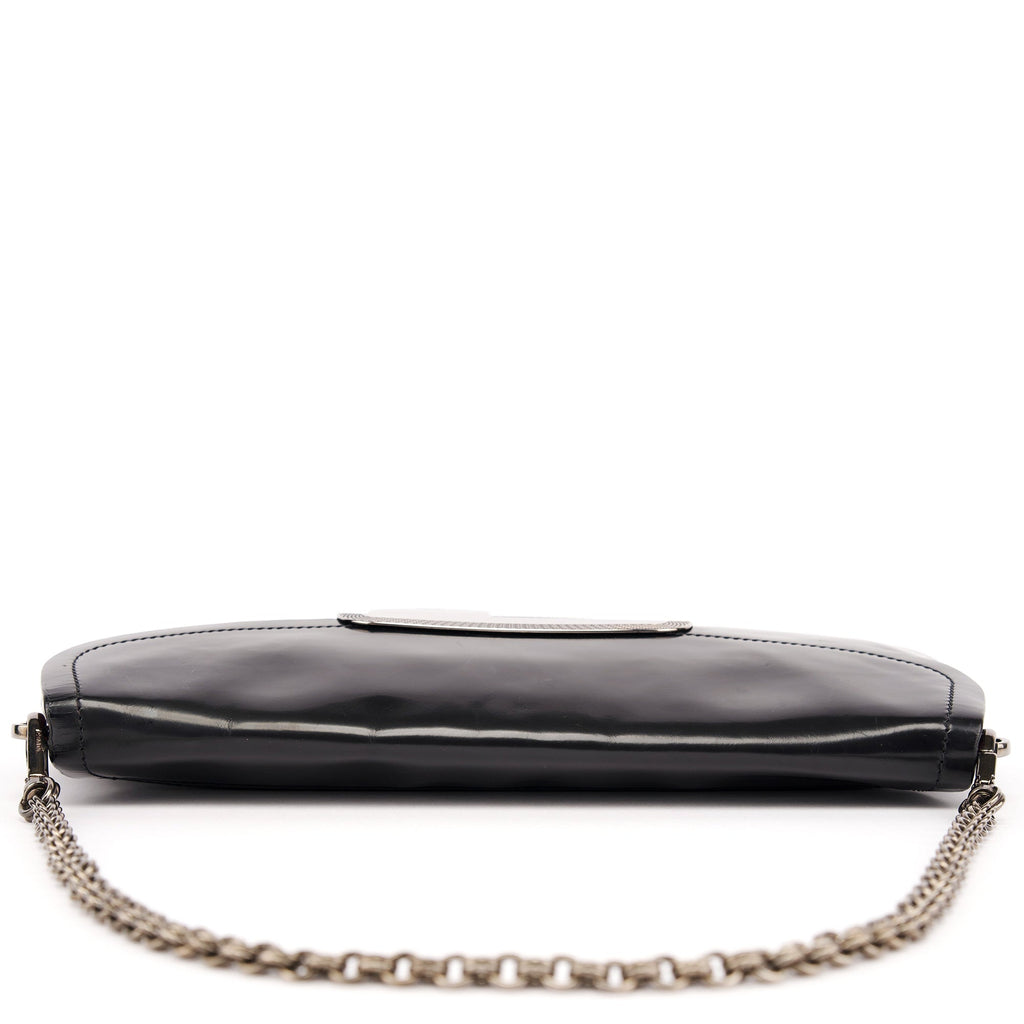 Black Spazzolato Chain Buckle Shoulder Bag
