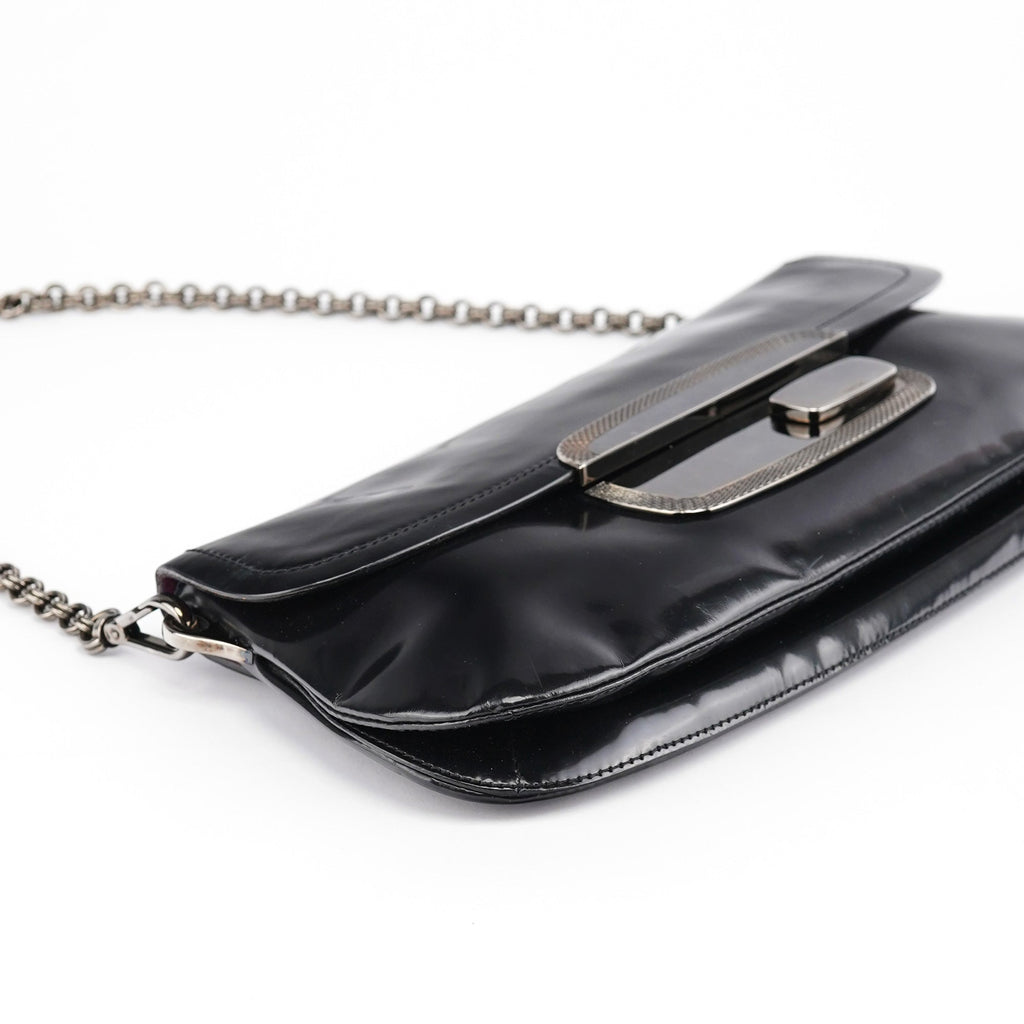 Black Spazzolato Chain Buckle Shoulder Bag