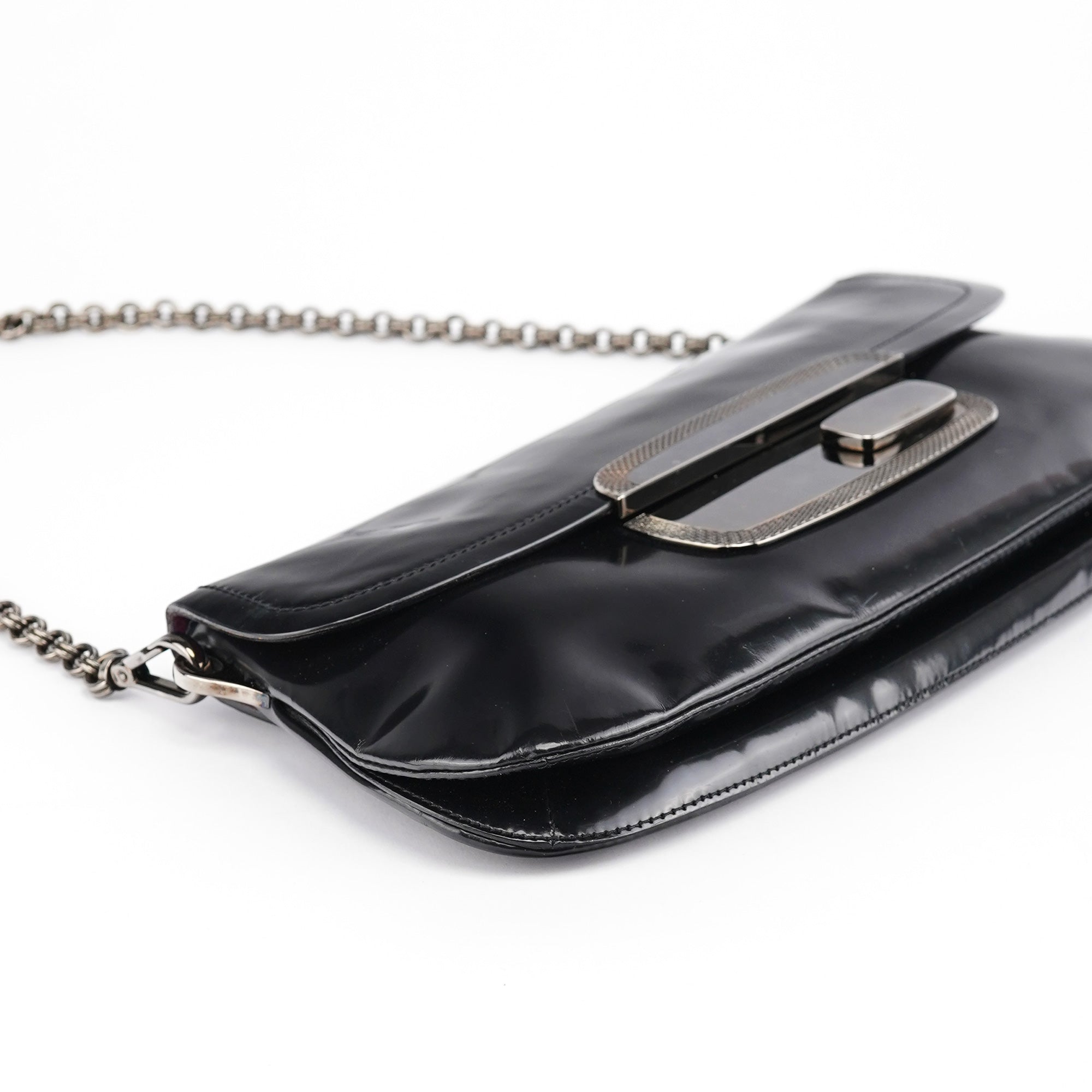 Black Spazzolato Chain Buckle Shoulder Bag