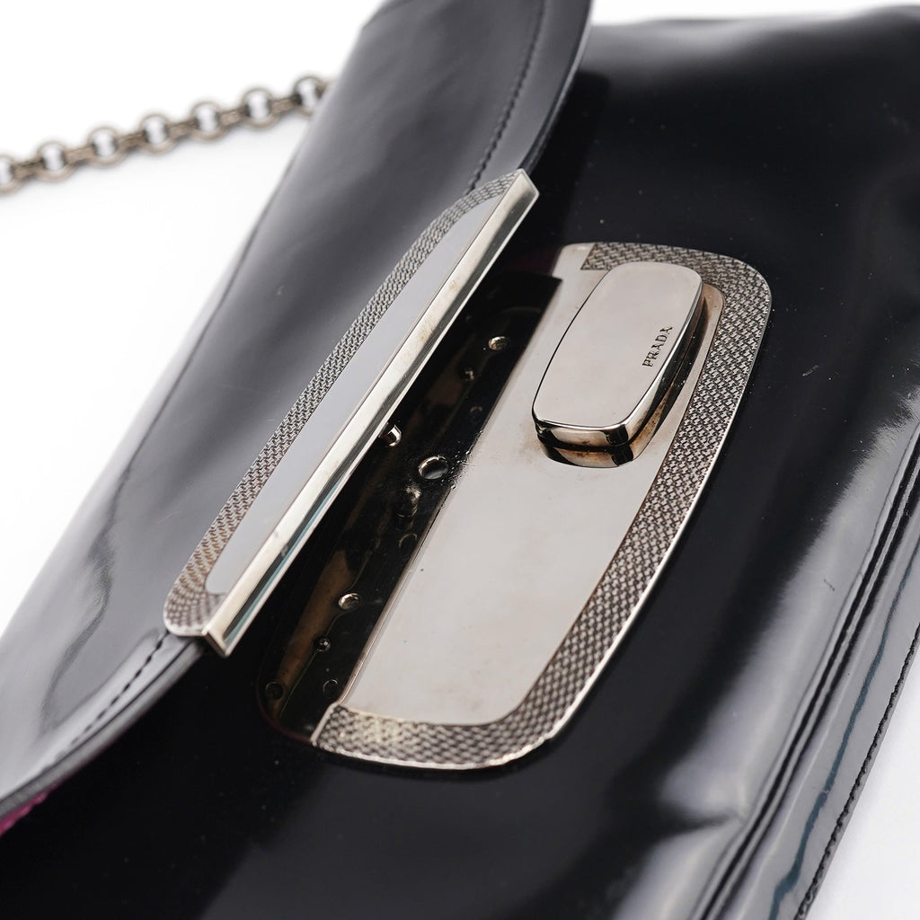 Black Spazzolato Chain Buckle Shoulder Bag
