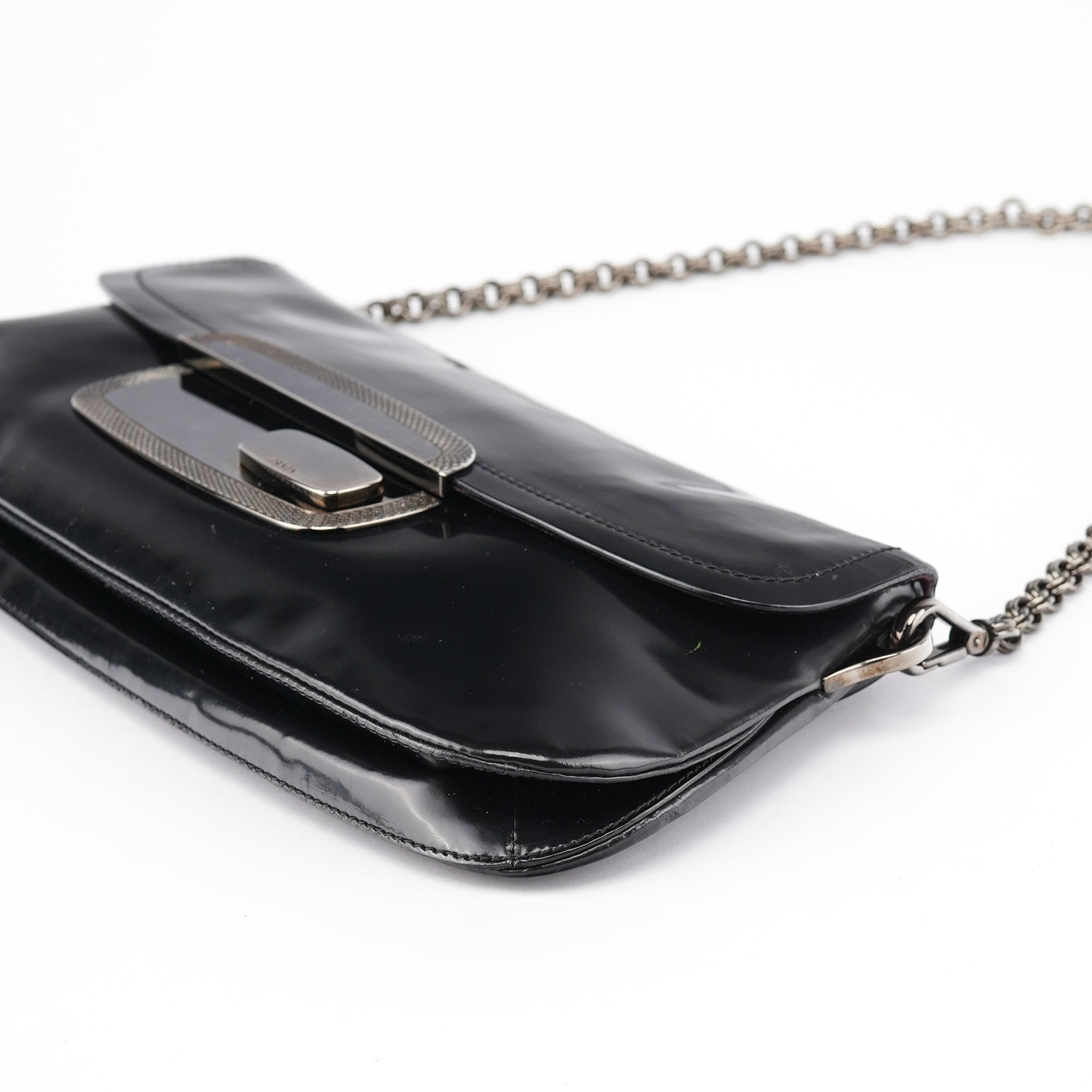 Black Spazzolato Chain Buckle Shoulder Bag