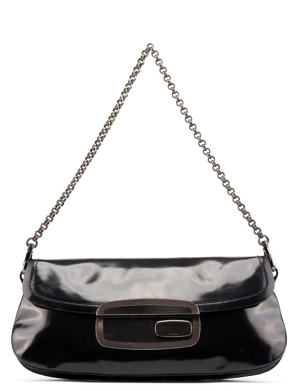 Black Spazzolato Chain Buckle Shoulder Bag