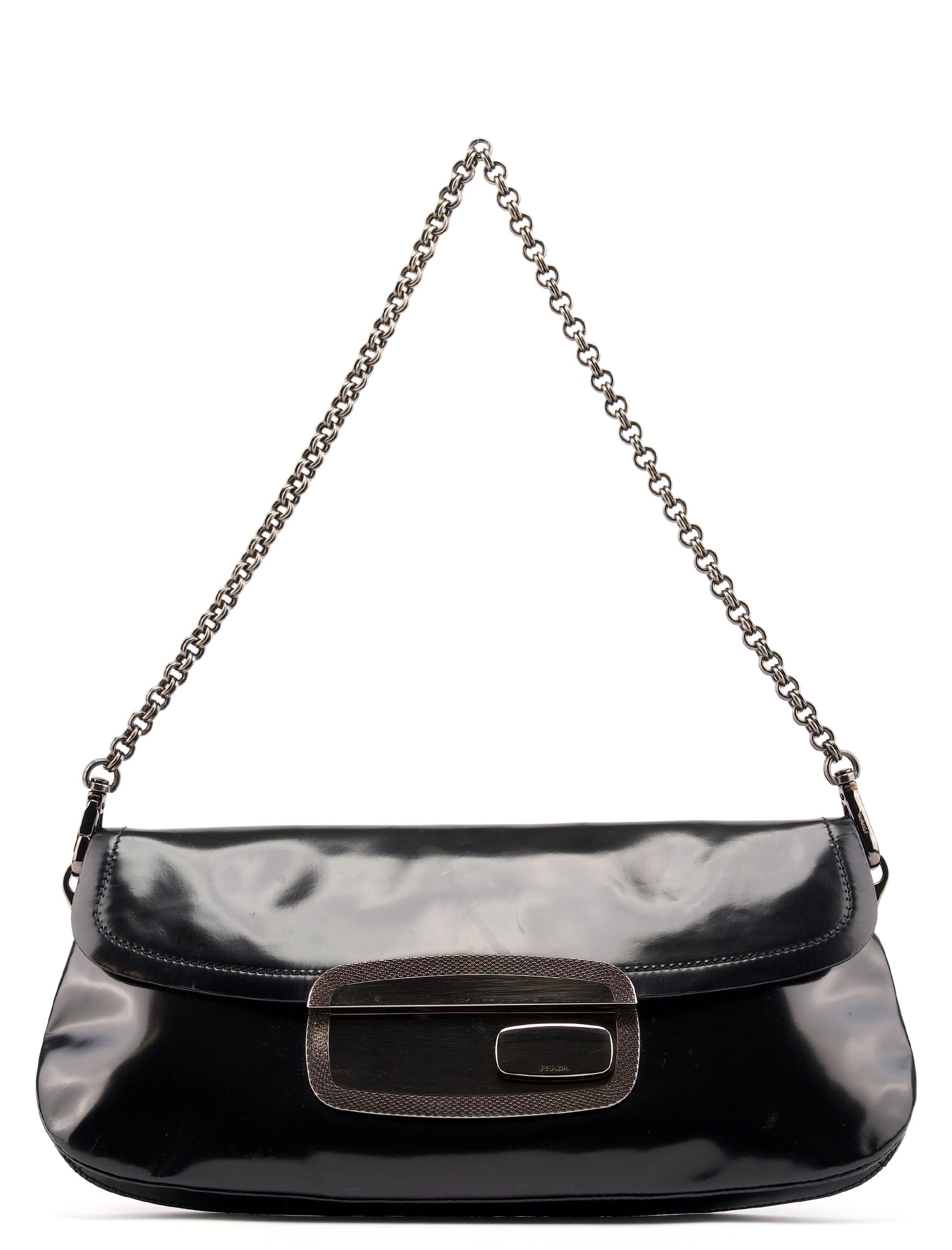 Black Spazzolato Chain Buckle Shoulder Bag