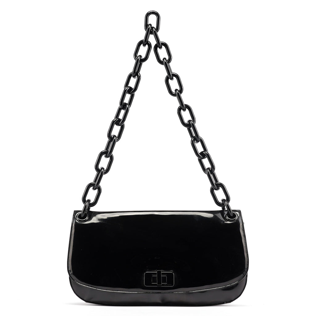 Black Spazzolato Chain Shoulder Bag
