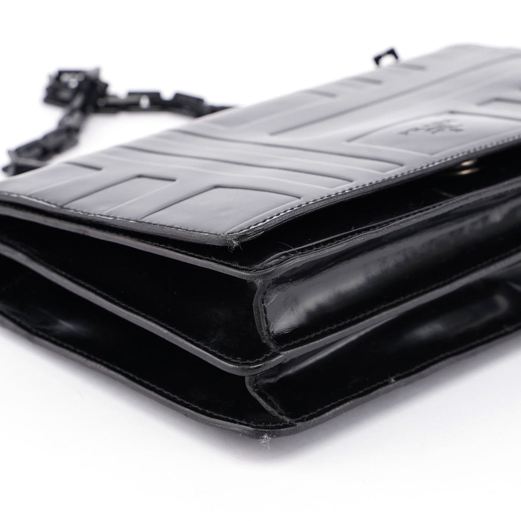 Black Spazzolato Embossed Shoulder Bag