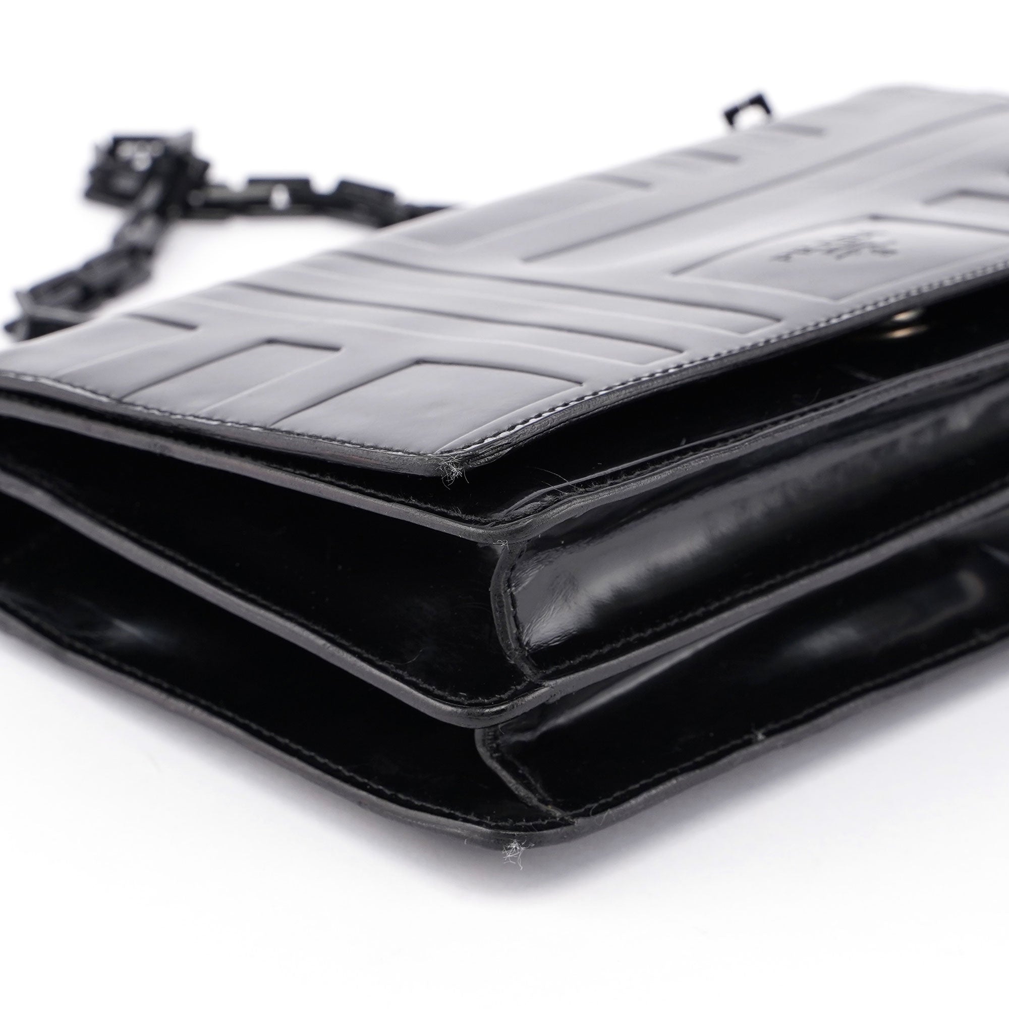Black Spazzolato Embossed Shoulder Bag