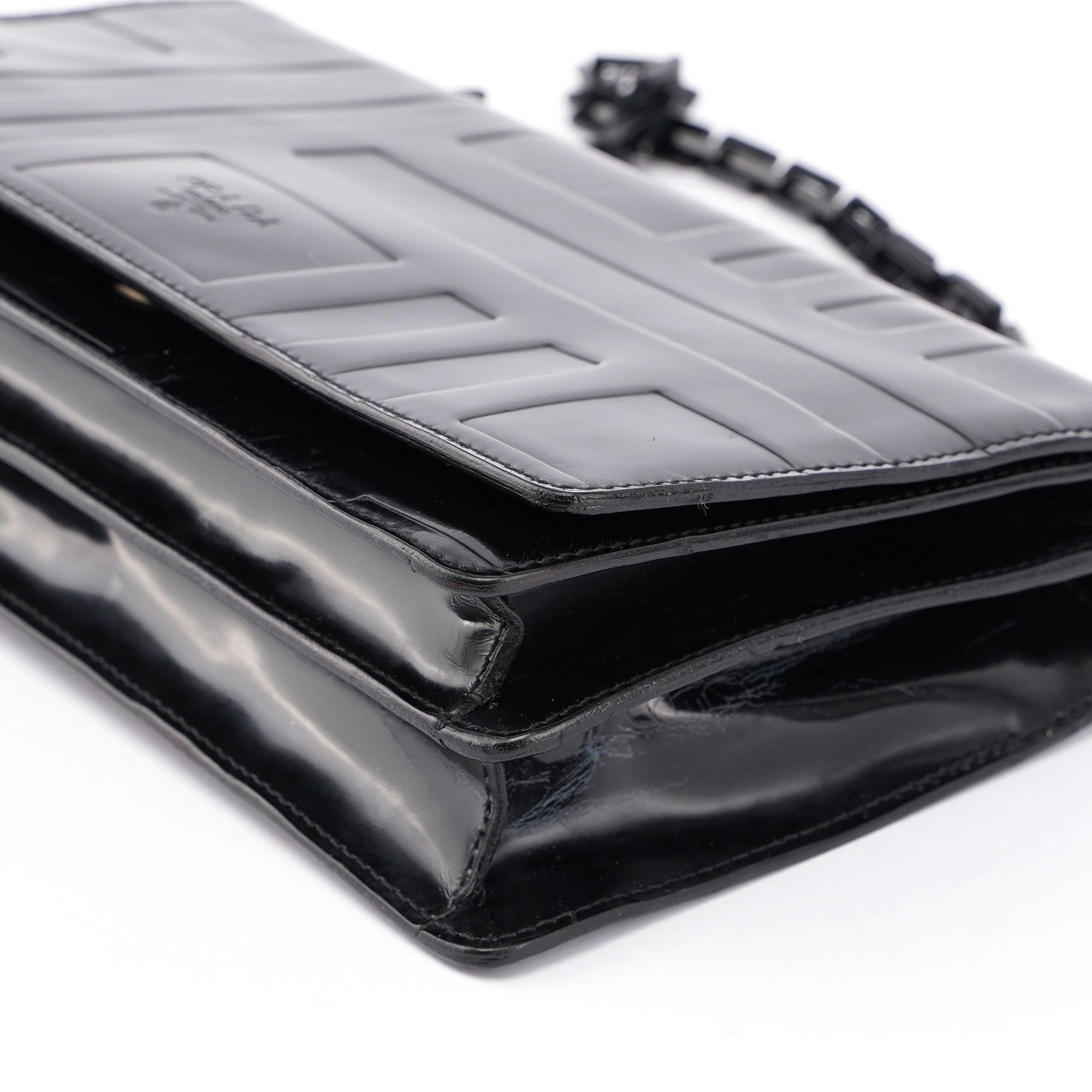 Black Spazzolato Embossed Shoulder Bag