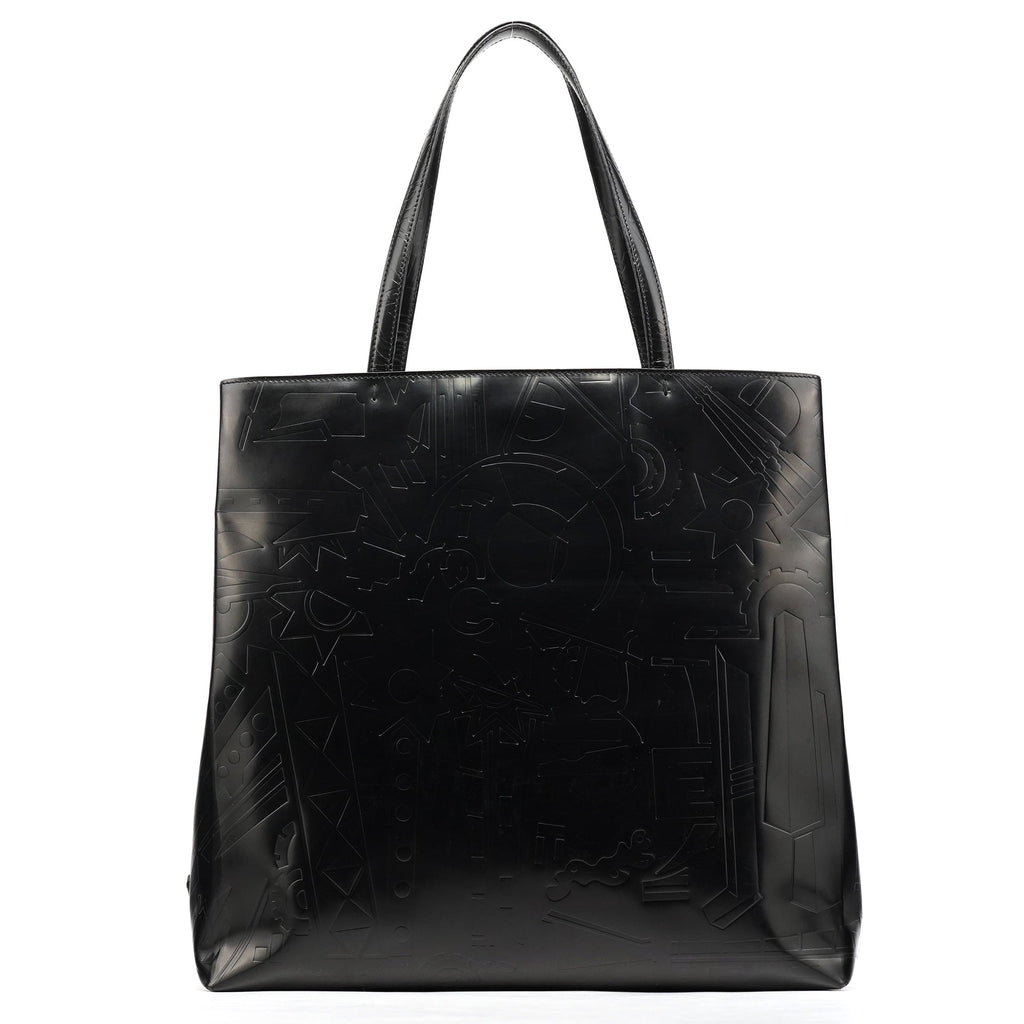 Black Spazzolato Embossed Tote Bag